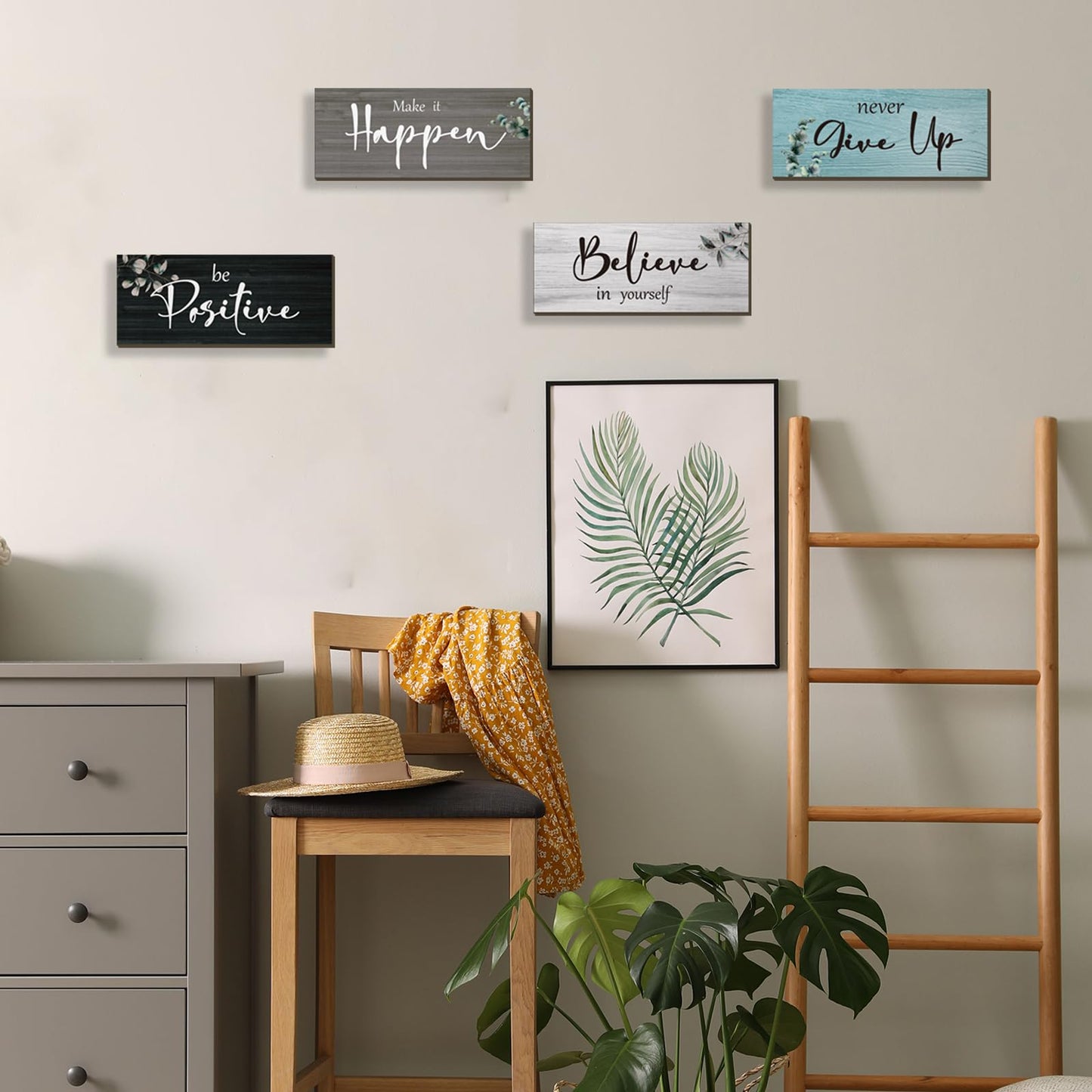 FENCORDAR 4 Pcs Office Decor For Women Motivational Wall Decor Rustic Inspirational With Positive Sayings Wooden Hangings for Home Office Bathroom Bedroom Kitchen(Fresh 10x4")