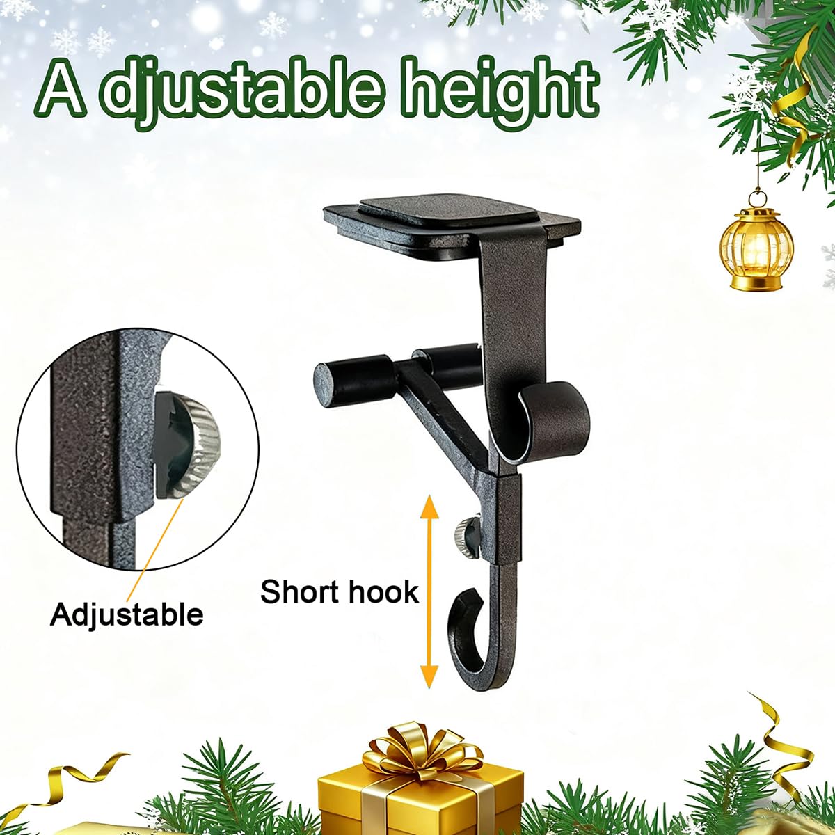 ATRGDUE ATRGDUEFireplace Stocking and Garland Hanger with Two Hooks,Adjustable Mantle Holder- Hold Christmas Decoration and Hang Garland-No Drill,Durable Wrought Iron Holds Up to 20 lbs (3Pcs,Black)