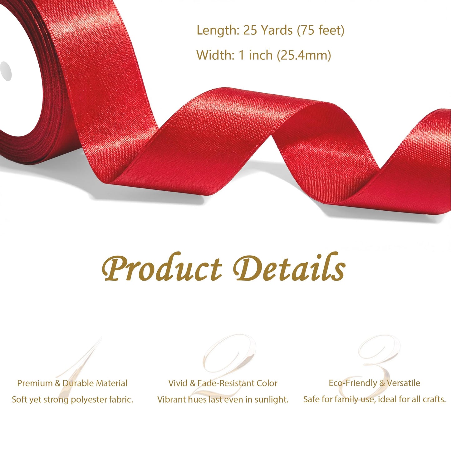 Red Satin Ribbon 1 Inch x 4 Rolls Red Wide Satin Fabric Ribbon for Gift Packaging, Christmas, Wedding, Flower Bouquet, Holiday Party, Invitation