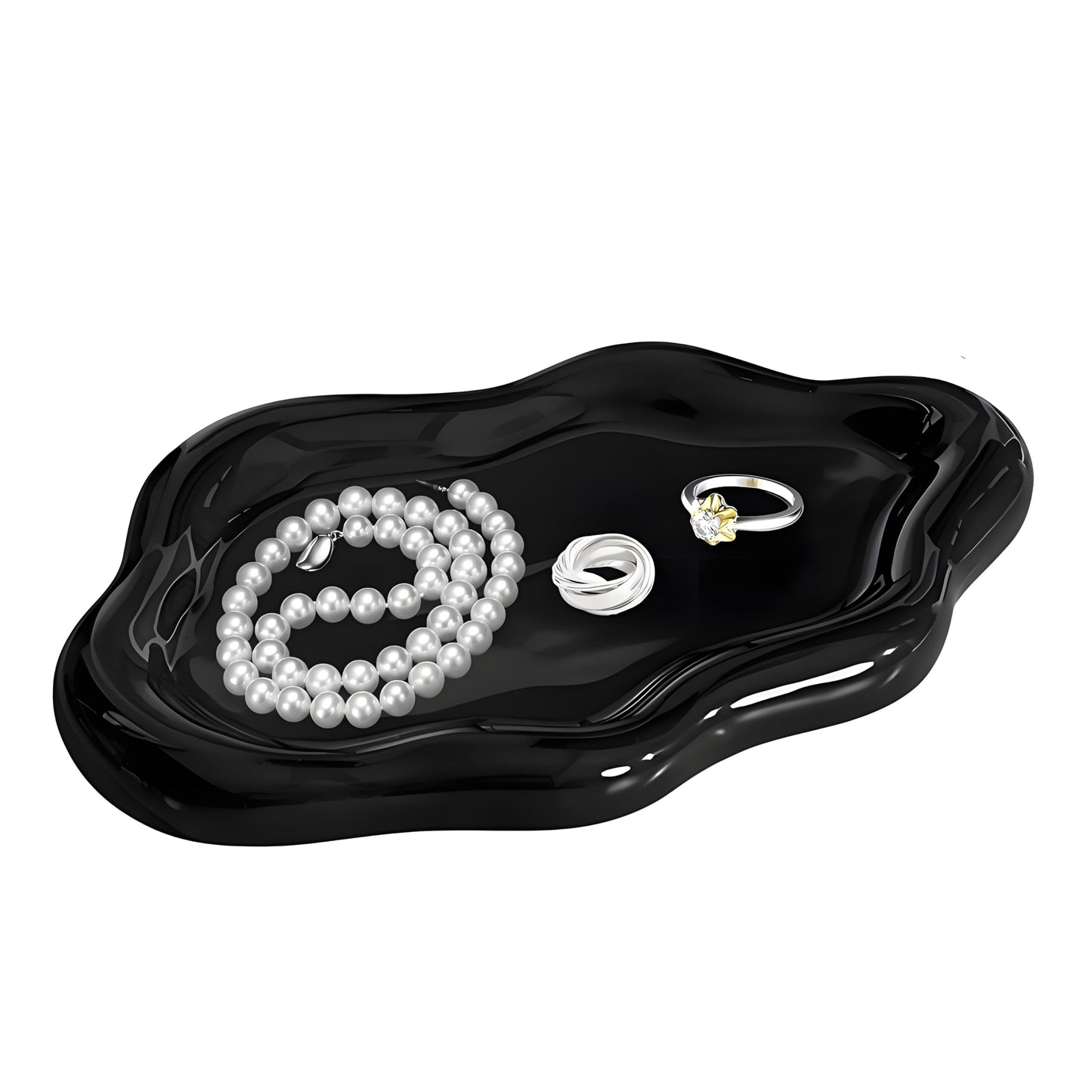 Ceramic Jewellery Dish Trinket Dish Jewelry Tray Cloud Shape Tray Perfume Tray Rings/Earrings/Bracelets/Watch/Keys Tray for Valentine's Day//Mother's Day/Birthday Gift (Black)