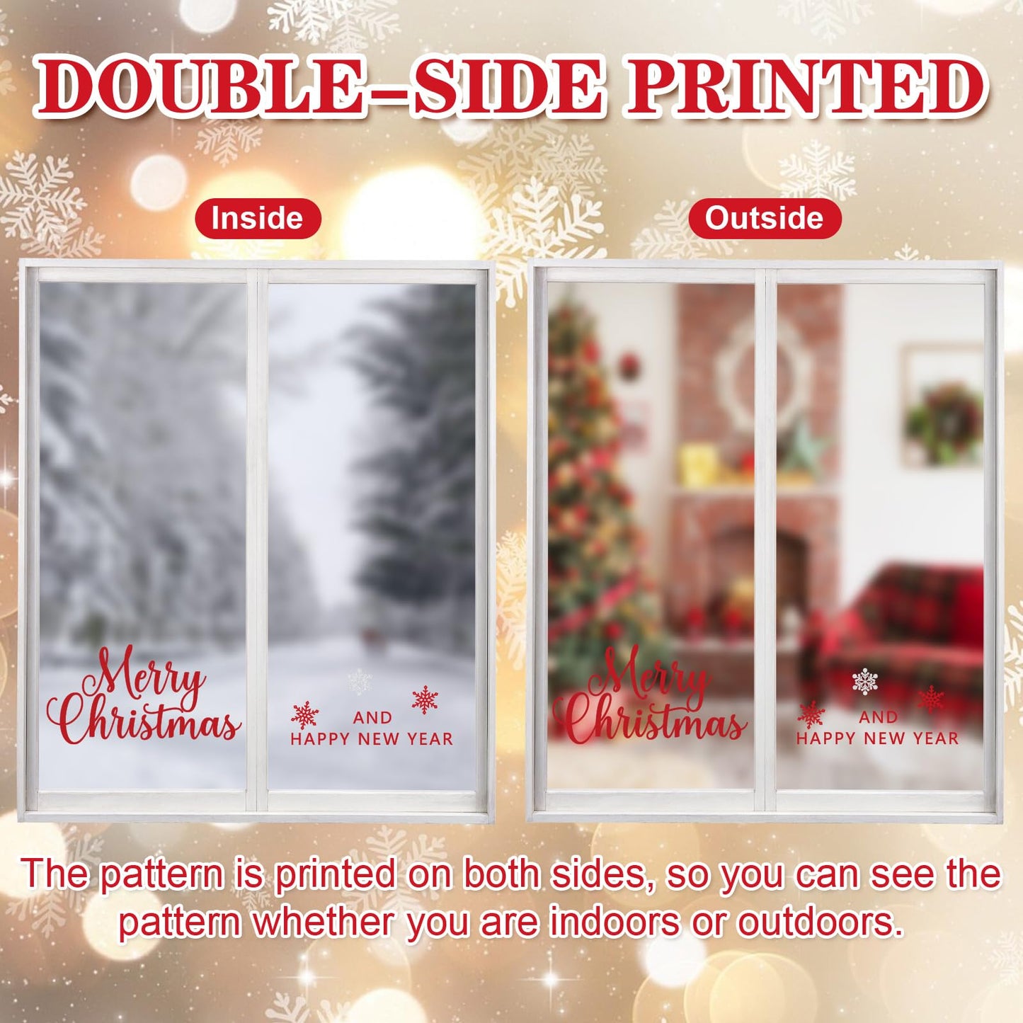 Red Merry Christmas Window Clings 6 Sheets, Happy Holiday Winter Snowflake Window Decals Stickers for Home Xmas Party Decorations Supplies, Reusable Happy New Year Cling for Windows (Xmas)