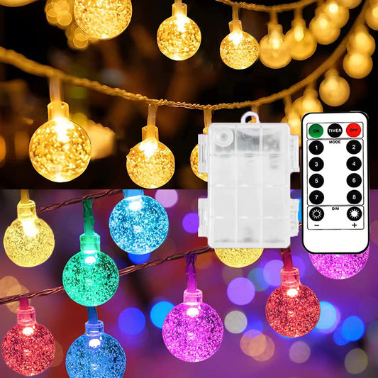 Mocalido 40ft Globe String Lights Battery Operated Outdoor, 80 LEDs Hanging Lights with Remote, Warm White & Multicolor Waterproof for Outside Indoor Camping Tent Decor