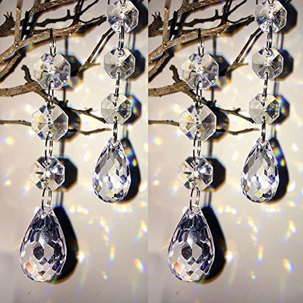 HOHIYA 30 Pcs Crystal Christmas Tree Ornaments Acrylic Hanging Prisms and Garland Beads Lightweight Holiday Decoration for Christmas Wedding Centerpieces Party and Chandelier Sparkle Clear
