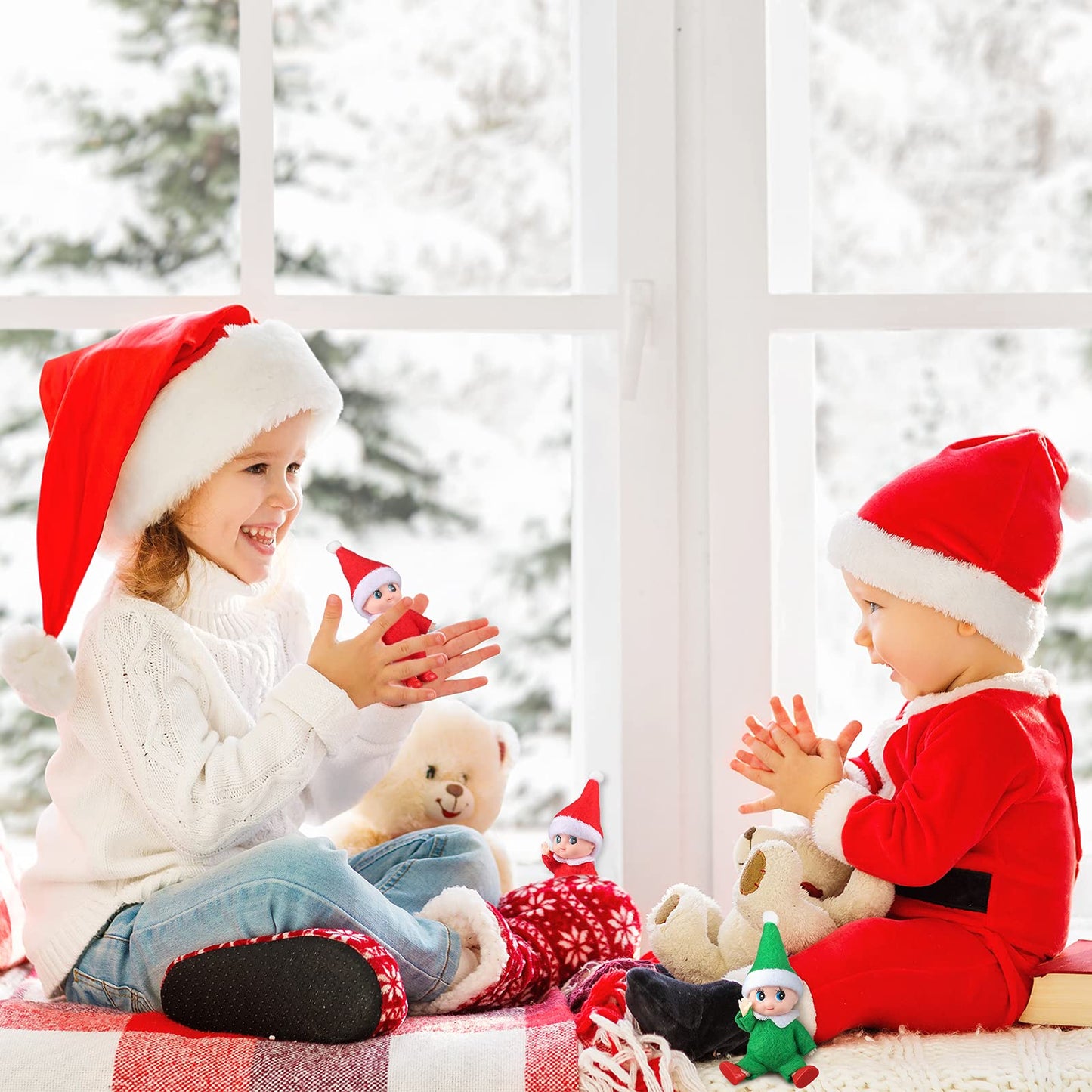 Soulchen Christmas Doll Toy Christmas Twin Boy and Girl Doll Xmas Miniature Accessories for Xmas Decoration (8 Pieces)