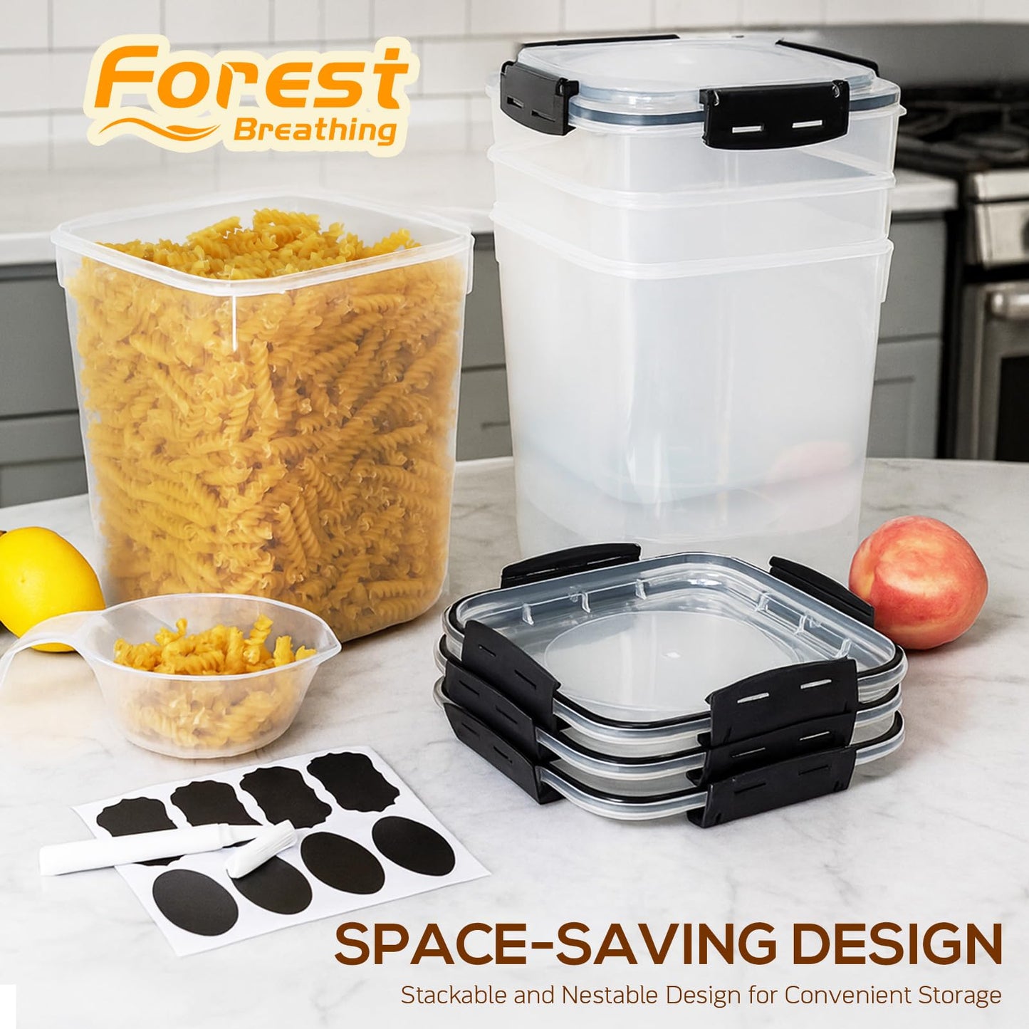 Large Thicker Food Storage Containers with Lids Airtight 5.3L/179Oz, 4pcs Plastic Pantry Storage Container for Dry Food/ Flour/ Sugar/ Pasta/ Cereal/ Baking Supplies, Canister for Kitchen Organization
