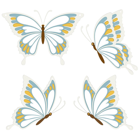 PoYang 4 Pieces Metal Butterfly Wall Decor - Butterflies Metal Wall Art for Living Room Dining Room Bedroom Bathroom Kitchen | Blue and Yellow | Lightweight | Cute and Modern | Easy to Install