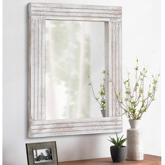 HLFMVWE Mirrors for Wall Rustic Wooden Frame Rectangle Mirror Vintage Hanging Mirror for Bedroom Bathroom Living Room Farmhouse Wall Decor White Small 16" x 12 "