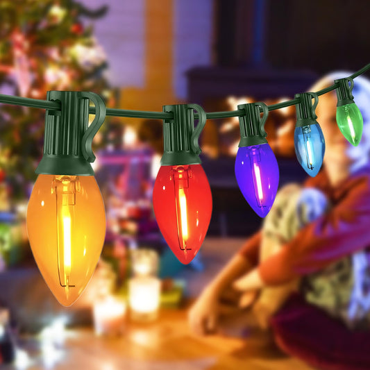 CHYSUPER C7 Multicolor Christmas Lights Outdoor Indoor, 10FT LED String Lights with 10 Vintage Bulbs, Waterproof & Connectable, for Roofline, Christmas Tree, Patio, Garden, Porch Holiday Decor