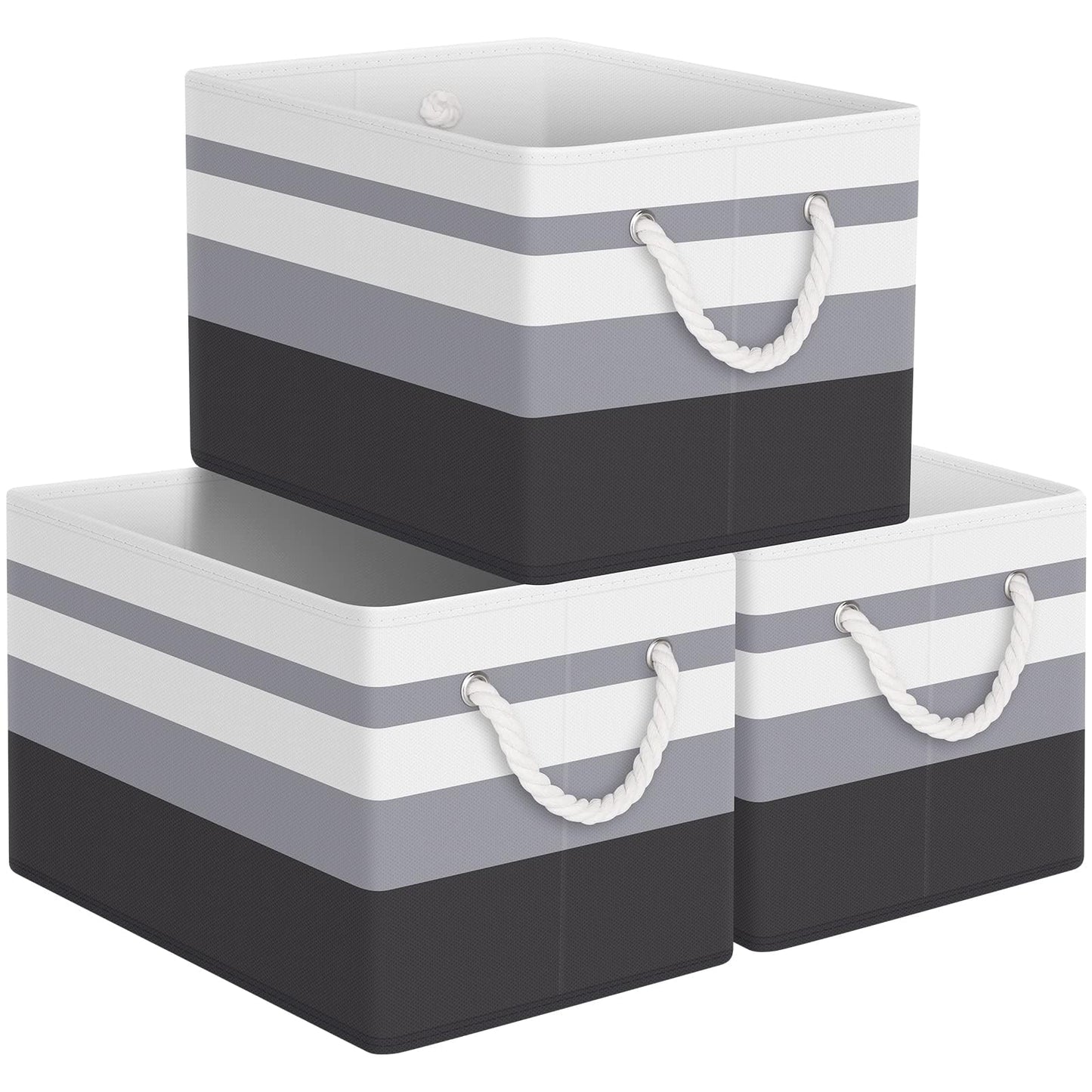 StorageTastic Storage Bin,Collapsible Storage Basket For Organizing,Large Storage Boxes With Rope Handles,Storage Containers,Gradient Grey,3 Pack