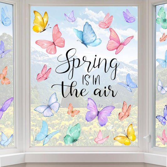JOICEE 6 Sheets Spring Window Clings, Watercolor Butterfly Spring Decals, Removable Anti-Collision Window Stickers for Glass Decoration