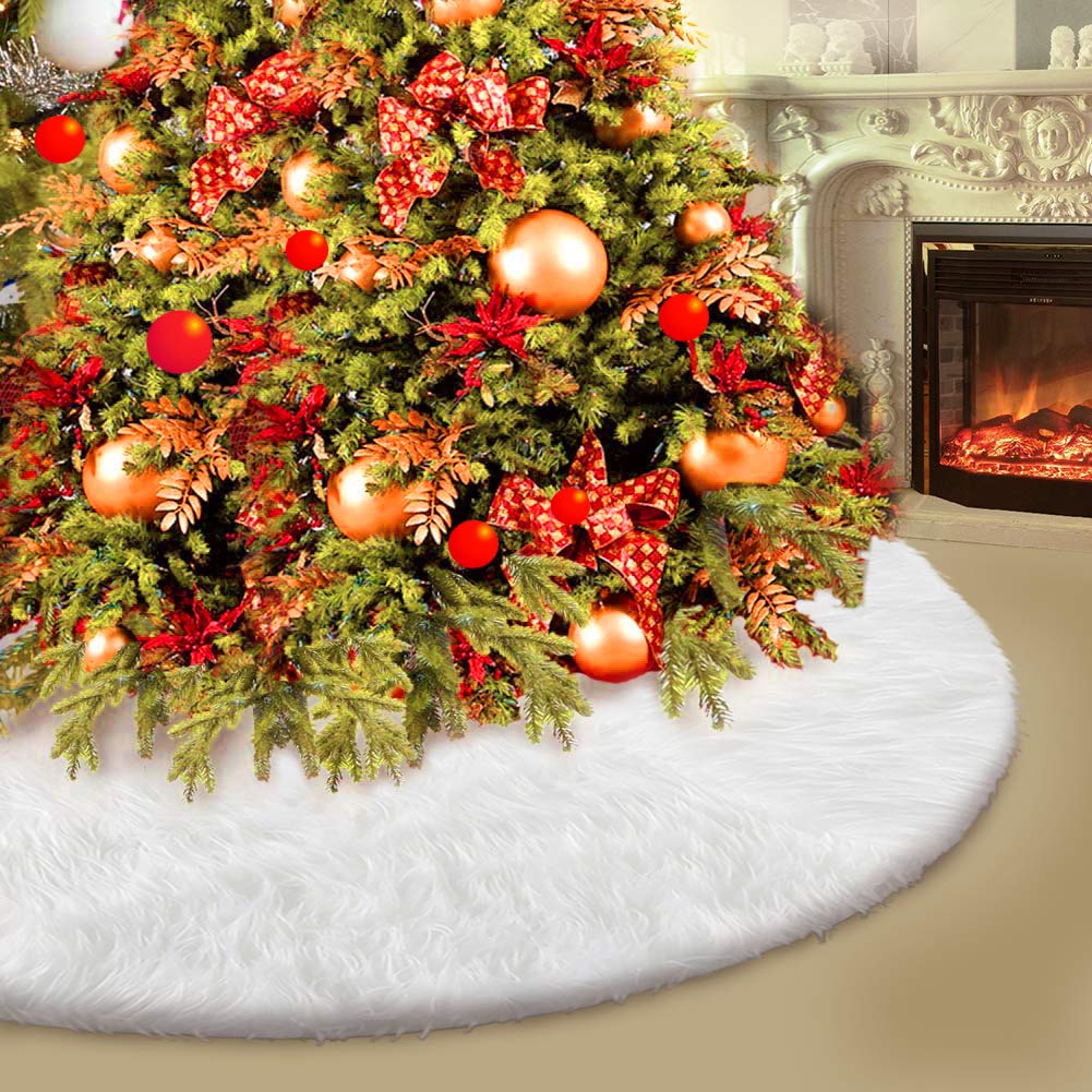 Konsait Plush Christmas Tree Skirt - Round Snow White Xmas Tree Mat Base Cover for Holiday Home Decorations,31Inch/78CM