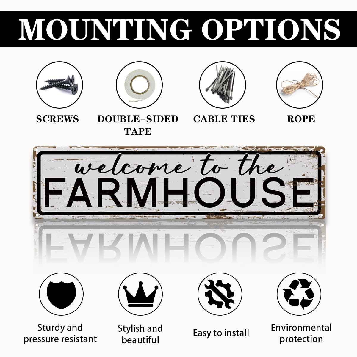 Rustic Farmhouse Sign, Metal Signs, Welcome to the Farmhouse, Retro Metal Tin Signs, Welcome Sign for Front Door Porch Decor, Farm Decor 15.8x4 Inch