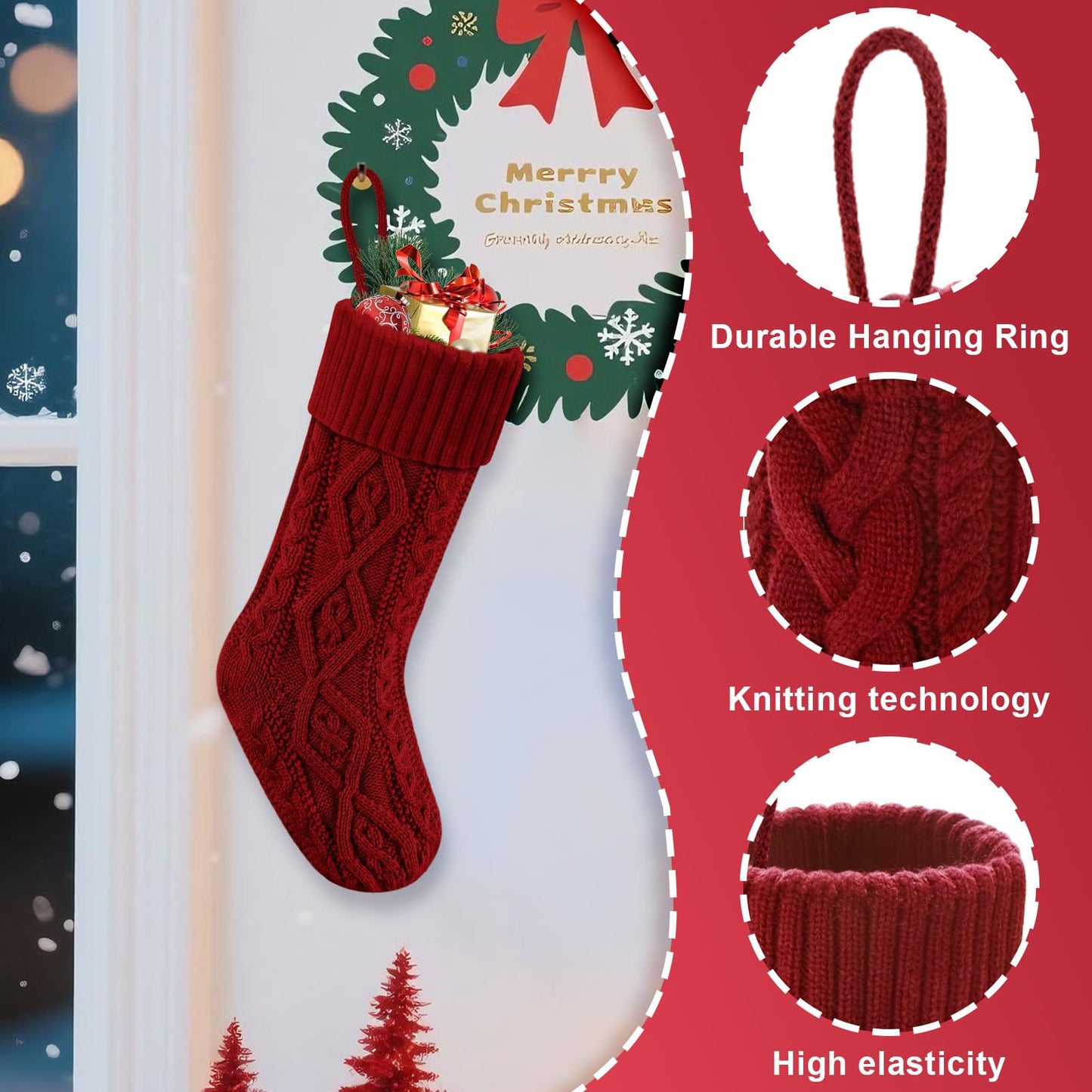 Doitory Christmas Stockings 6 Pack 18 Inches Large Size Knitted Stocking Christmas Decorations for Family Holiday Party Decor