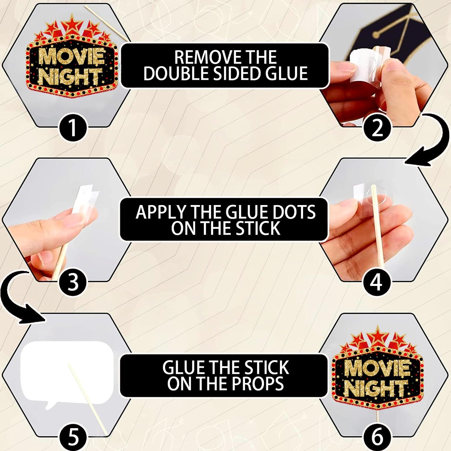 Movie Night Supplies Photo Booth Props Hollywood Photobooth Props for Movie Theater Themed Red Carpet Birthday Party Favors Supplies