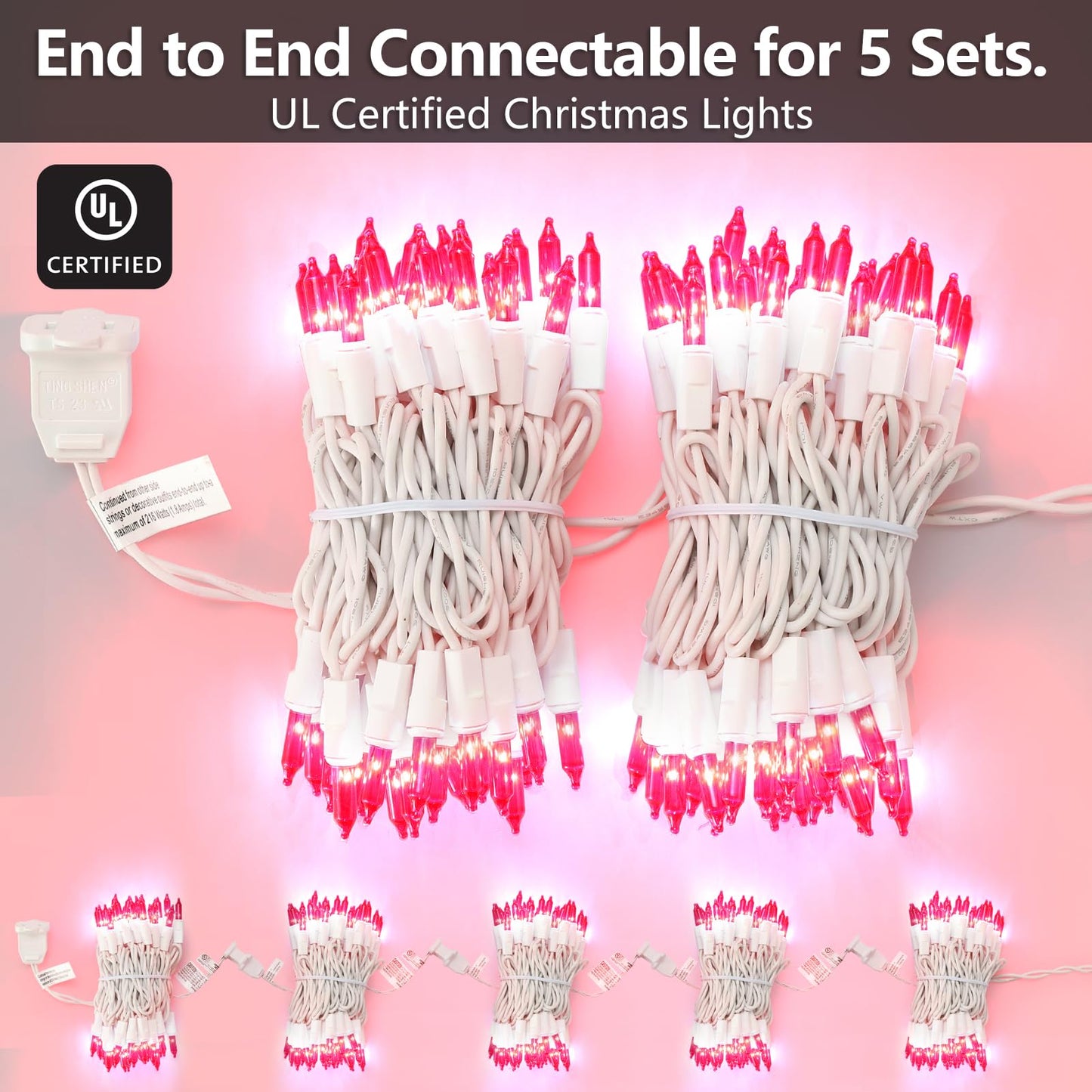 TIGOMOOV Pink Mini Christmas String Lights, 21ft 100 Count Incandescent Lights with White Cord, Plug in Pink Fairy Lights for Christmas Tree Valentine's Day Bedroom Wedding Indoor Outdoor Home Decor