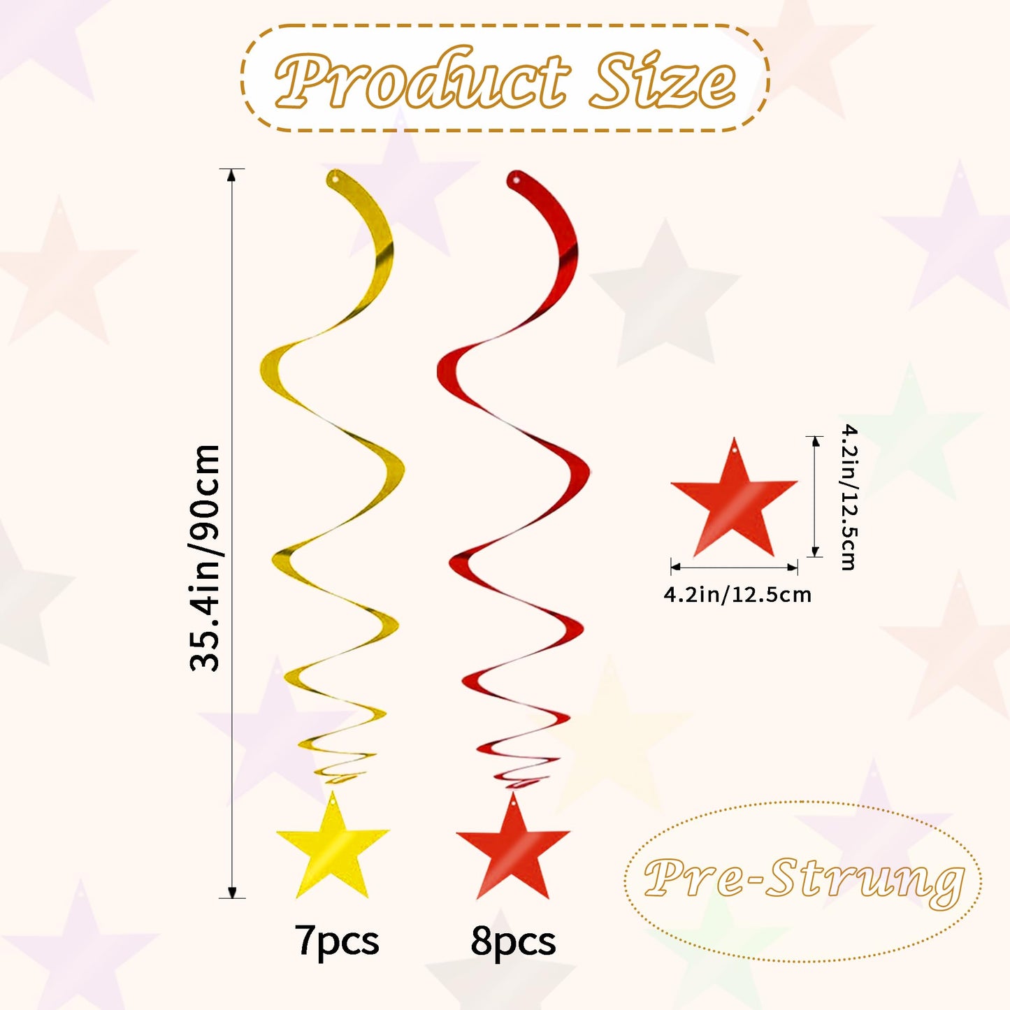 BEISHIDA Red Gold Star Hanging Swirl Ceiling Hanging Decorations for Happy New Year 2026 Party Spring Festival Chinese Lunar Valentine Graduation Birthday Wedding Decorations, Pack of 15