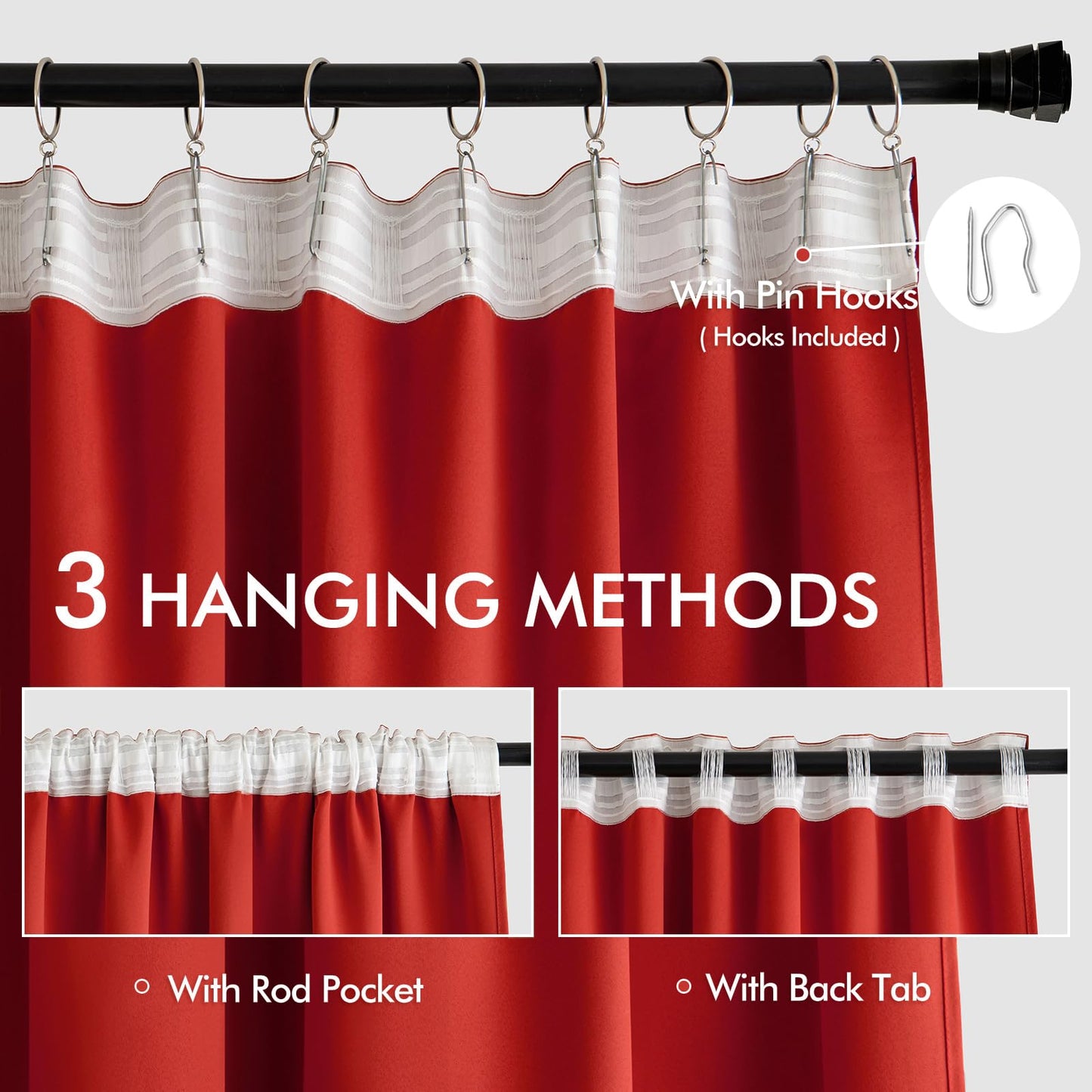 MIULEE Christmas Red Back Tab Blackout Curtains 84 Inch Length 2 Panels Set for Living Room Bedroom Privacy, Rod Pocket/Pinch Pleat Thermal Insulated Room Darkening Pleated Light Blocking Drapes