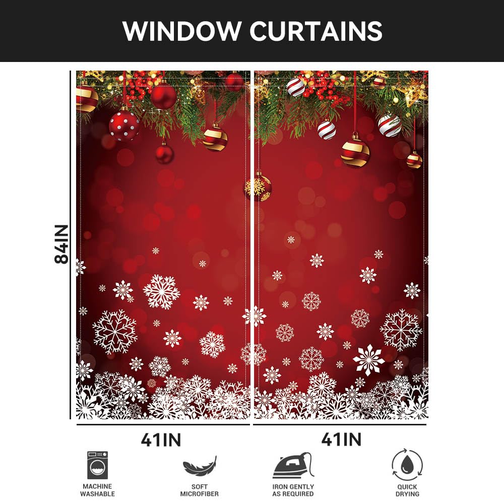 DOTOOMA 82x84 Inches Christmas Snowflake Window Curtains Xmas Ornaments Coniferous Pine Tree Tinsel Theme Bedroom Living Room Decorative Curtains Drapes 2 Panel