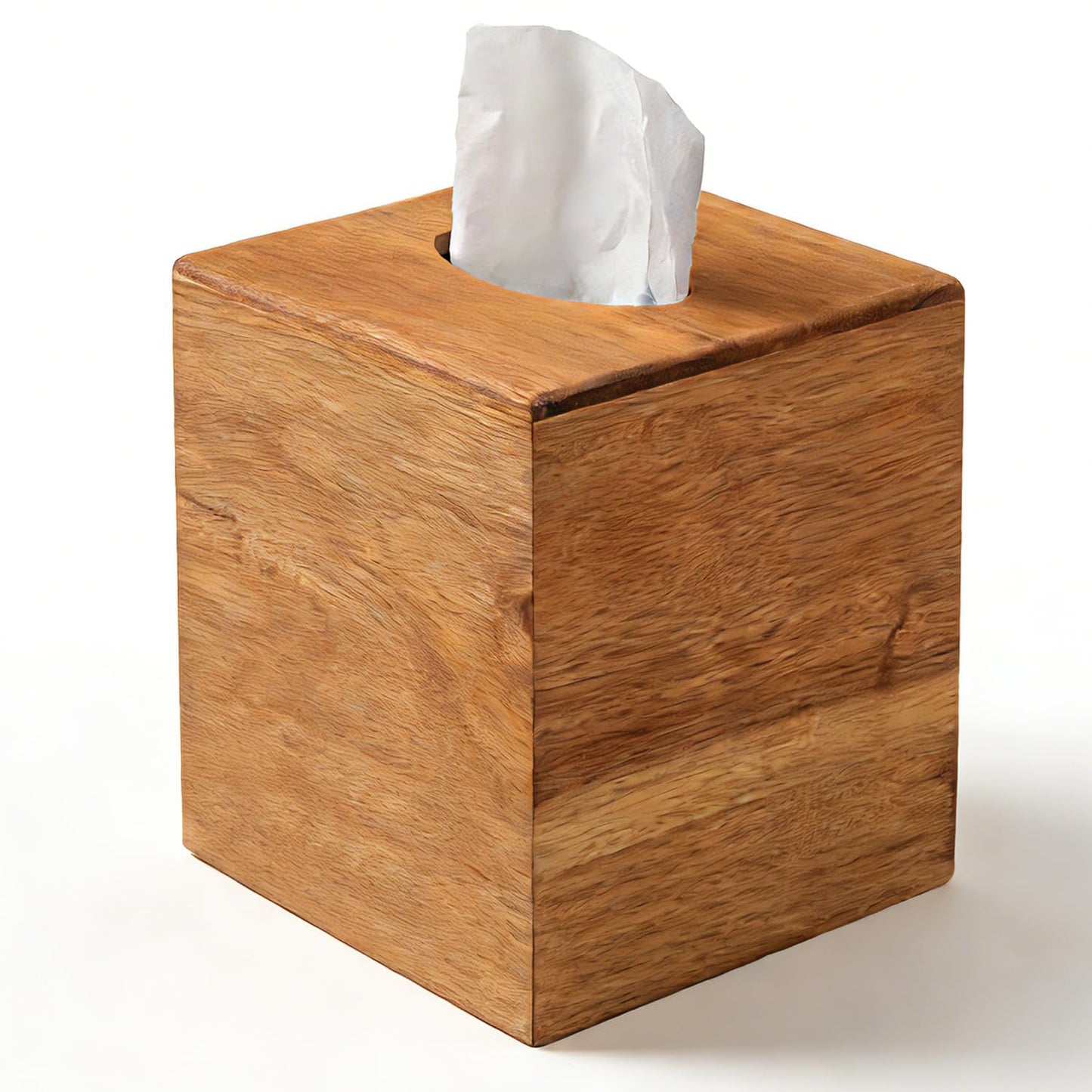 Chicvilla Tissue Box Cover Square, Acacia Wood Tissue Box Holder with Slide-Out Bottom, Wooden Tissue Box Cover Cube for Bathroom, Bedroom, Dinner Table, 5.5 x 5.5 x 6.1 inches