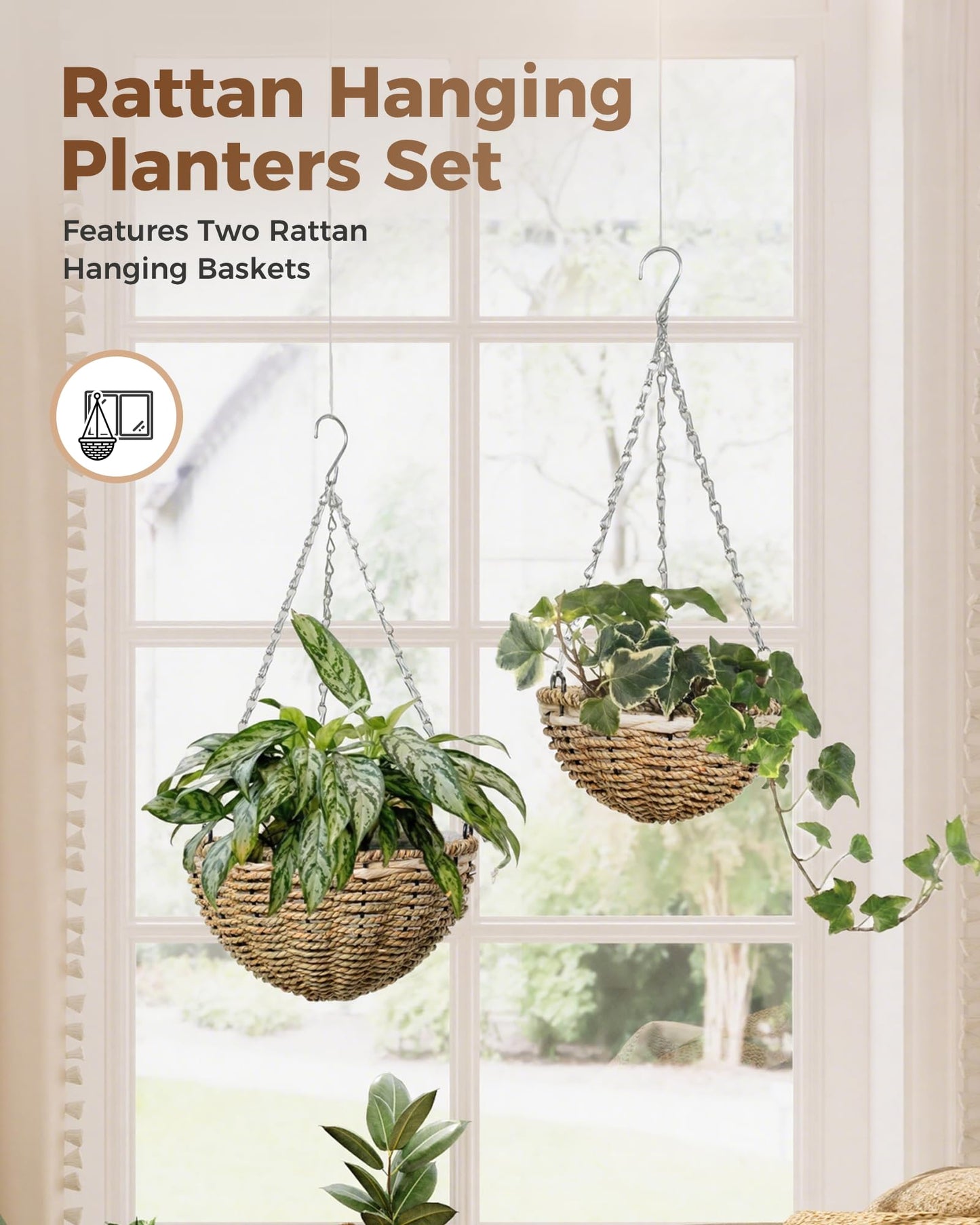 Leaf&lull Macrame Plant Hanger Hanging Basket with Metal Frame Plant Hanger Hanging Planters for Indoor Plants for Patio Garden Boho Home Decor Vertical Planters 2 Pack