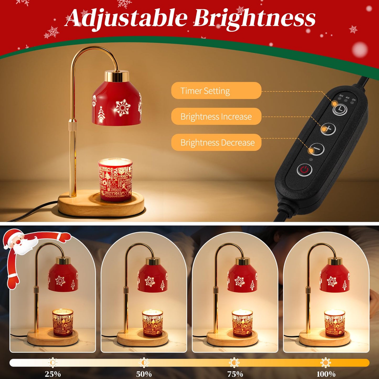 Seniny Christmas Candle Warmer Lamp with Timer, Adjustable Height Dimmable Lamp Candle Warmer for Jar Candles, Electric Warming Light, Home Decor Flameless Wax Melter Lamps, Birthday Gifts for Women