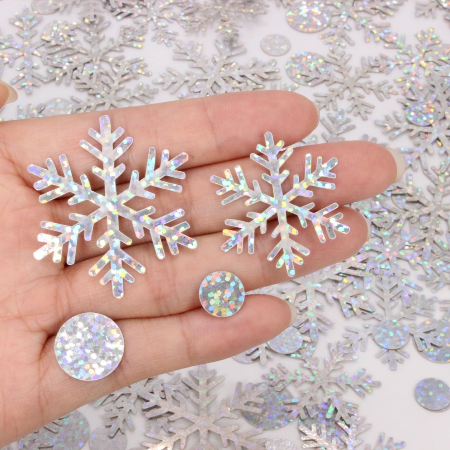 Blopee Snowflake Confetti, 300 PCS Snow Christmas Confetti for Winter Wonderland Party Decorations, Iridescent Snowflake Christmas Decorations