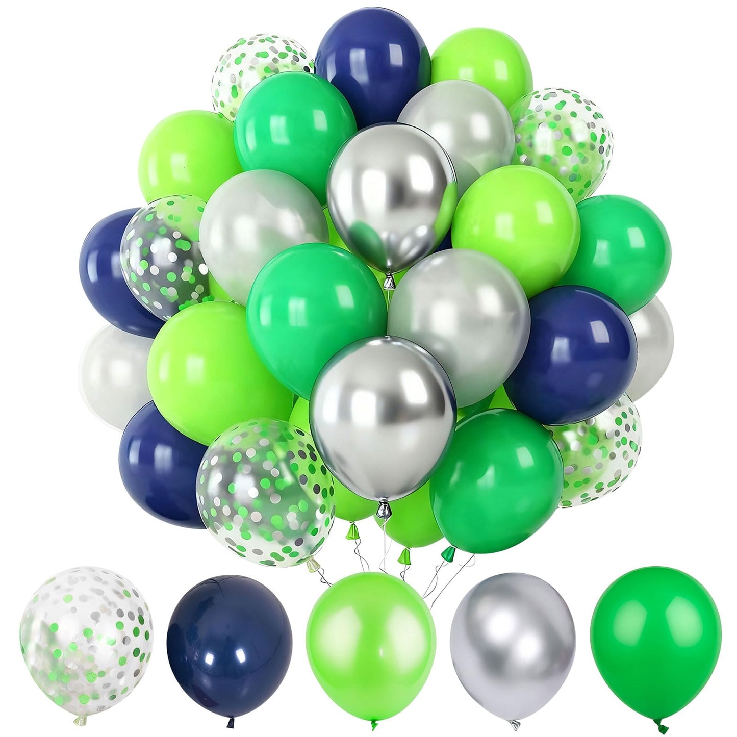Metallic Silver Balloon Dark Blue Green Balloons and Green Confetti Balloons for Birthday Retirement Bridal Shower Congrats Graduation Wedding Anniversary Party Decoration