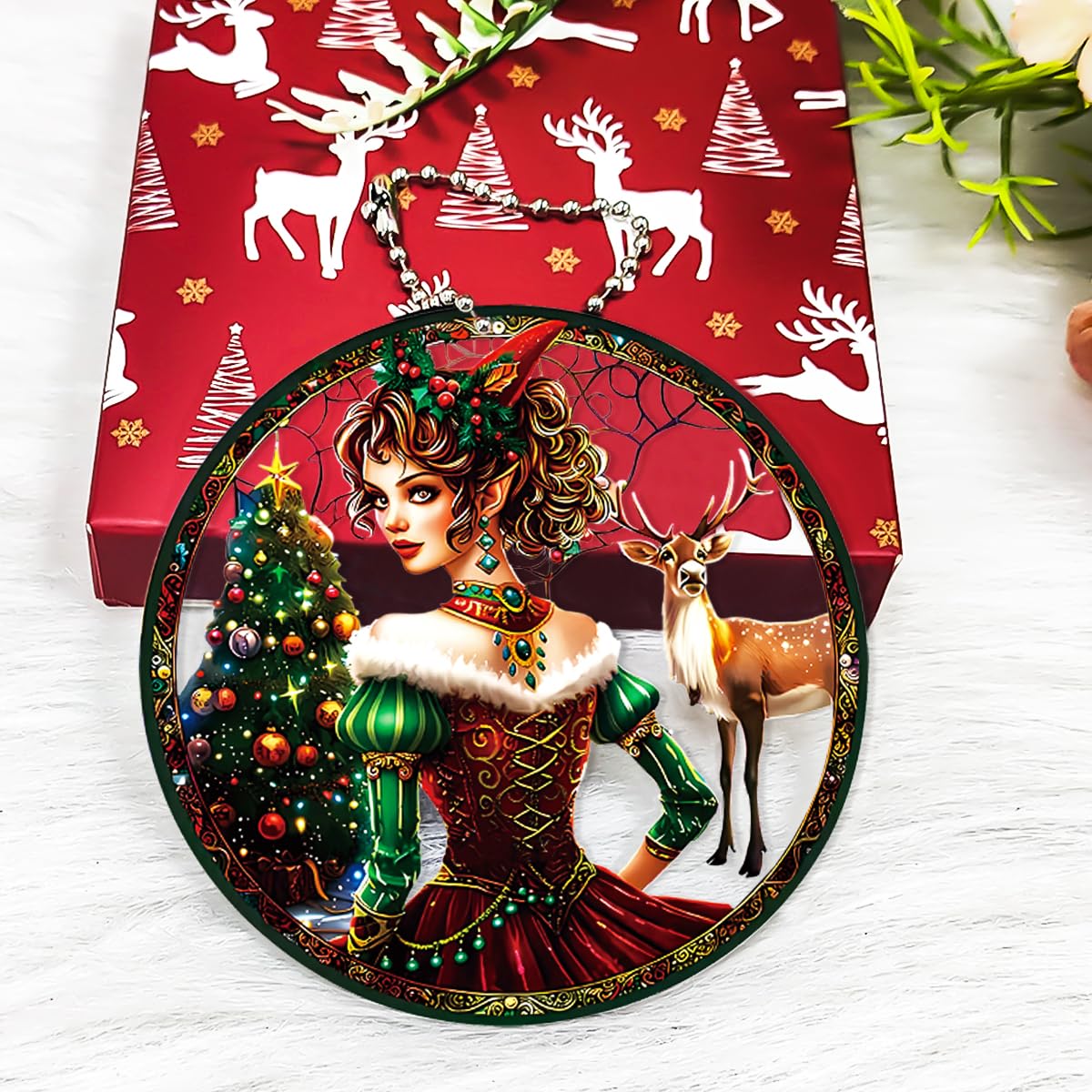 Elf Ornament, Women & Deer Ornaments for Christmas Tree, Beautiful Elf Christmas Decor, Funny Christmas Ornaments Exchange Ideas
