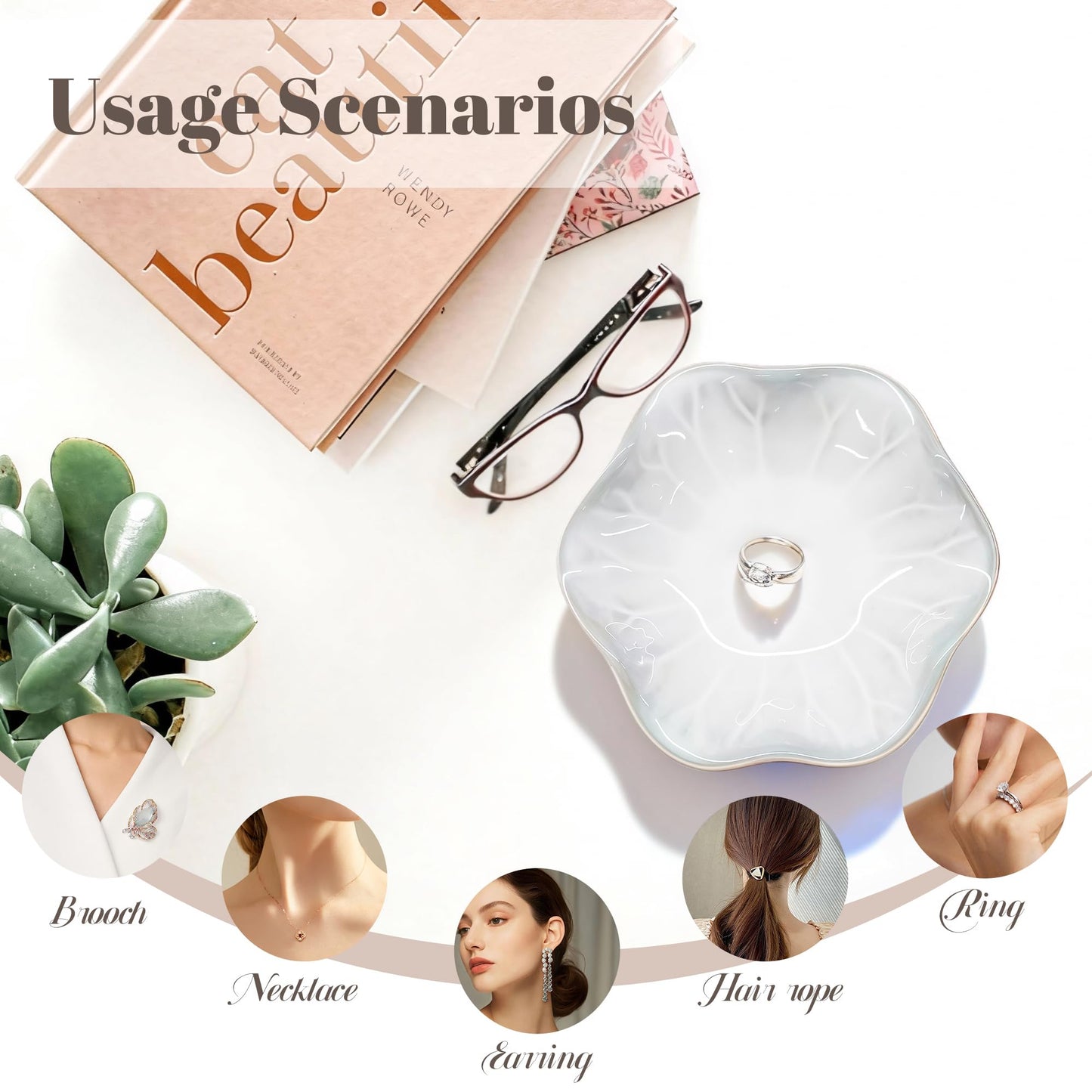 AmaCielo Ceramic Jewelry Tray, Ring Dish, Key Bowl Ceramic Tray 4.33 Inch, Ttrinket Dish Jewelry Dish, Desktop Decoration, Gifts for Mother Girlfriend Daughter,Mother's Day Gift (1Pcs-Lotus Leaf)