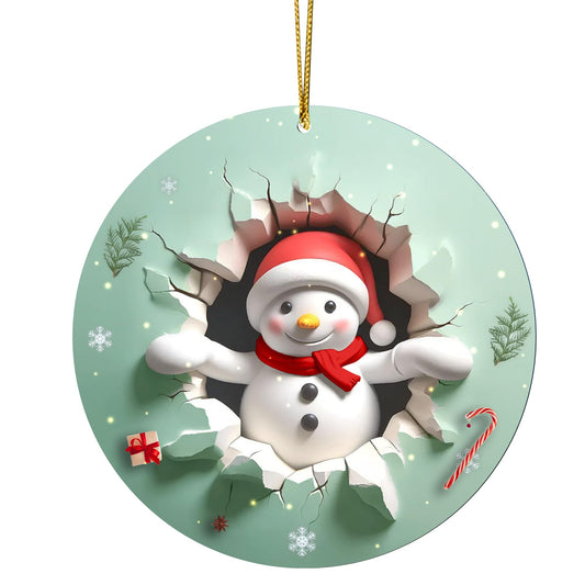 Faythory Snowman Christmas Ornament 2025 – 3D Illusion Printed Design, Cute Snowman, Elegant Shatterproof Ornament for Christmas Tree, Indoor Holiday Décor, 4” Round