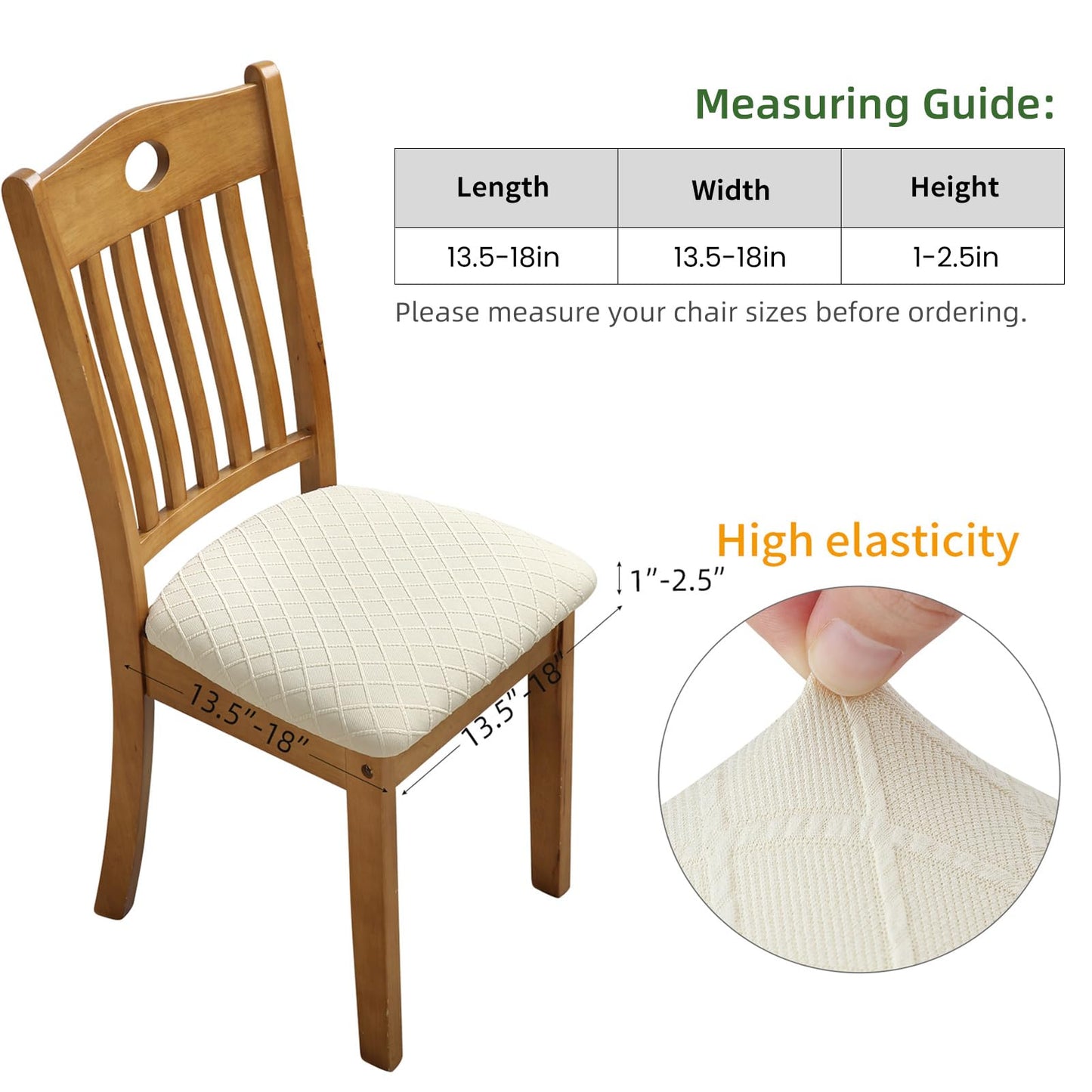 Fuloon Stretch Chair Seat Covers 6 PCS, Removable Washable Dining Chair Covers Anti-Dust Dining Room Seat Cushion Slipcovers (6, Beige)