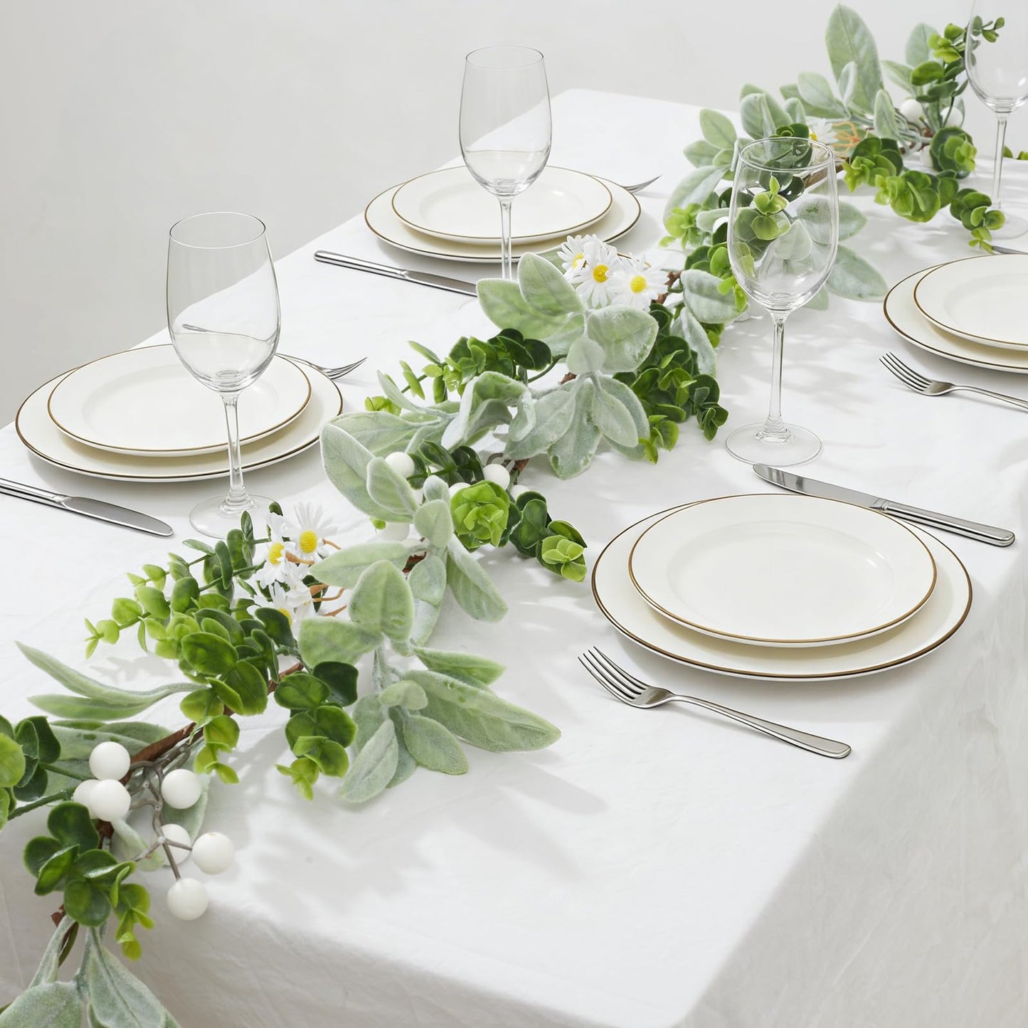 Artificial Eucalyptus Garland 6FT with Flowers & White Berries – Faux Greenery Garland for Spring Wedding Mantle Table Indoor Outdoor Home Decor