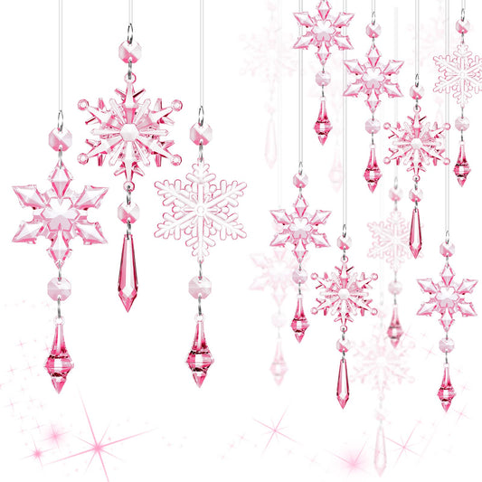 Boao Light Pink 15 Pcs Crystal Snowflake Ornaments for Winter Acrylic Snowflake Decorations Wonderland for Party Favor Celebration