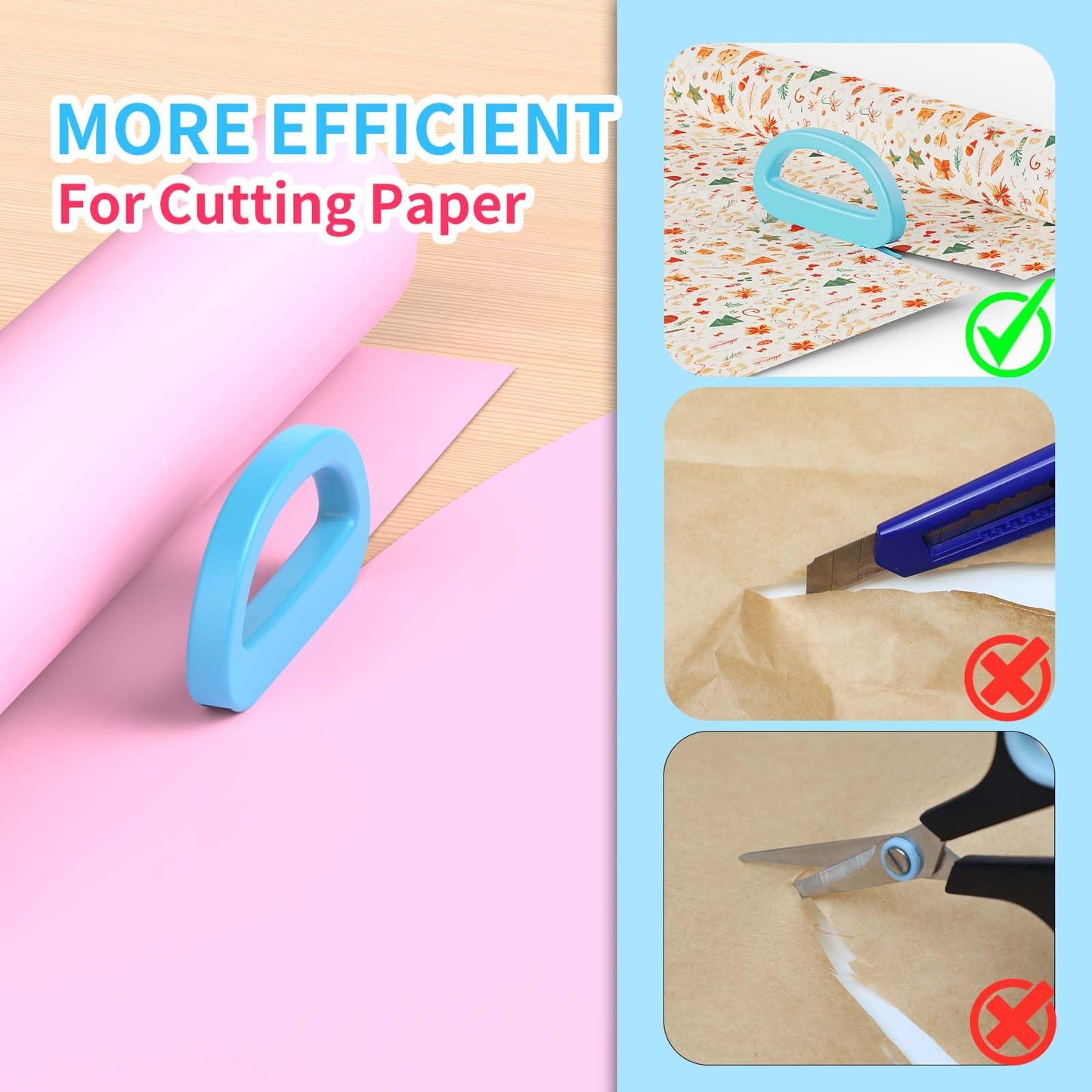 Dual Ended Wrapping Paper Cutter 2-Pack (4 Blades), Sliding Gift Wrap Cutter for Wrapping, Paper Cutting Tool for Christmas, Holidays, and Birthdays