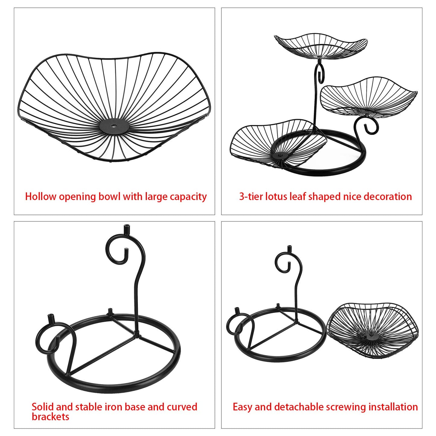 OwnMy 3-Tier Fruit Basket Stand Decorative Iron Fruit Bowl, Metal Wire Fruit Holder Storage Trays Table Countertop Holder for Vegetables Bread Snack, Modern Lotus Fruit Bowls for Kitchen Counter Table