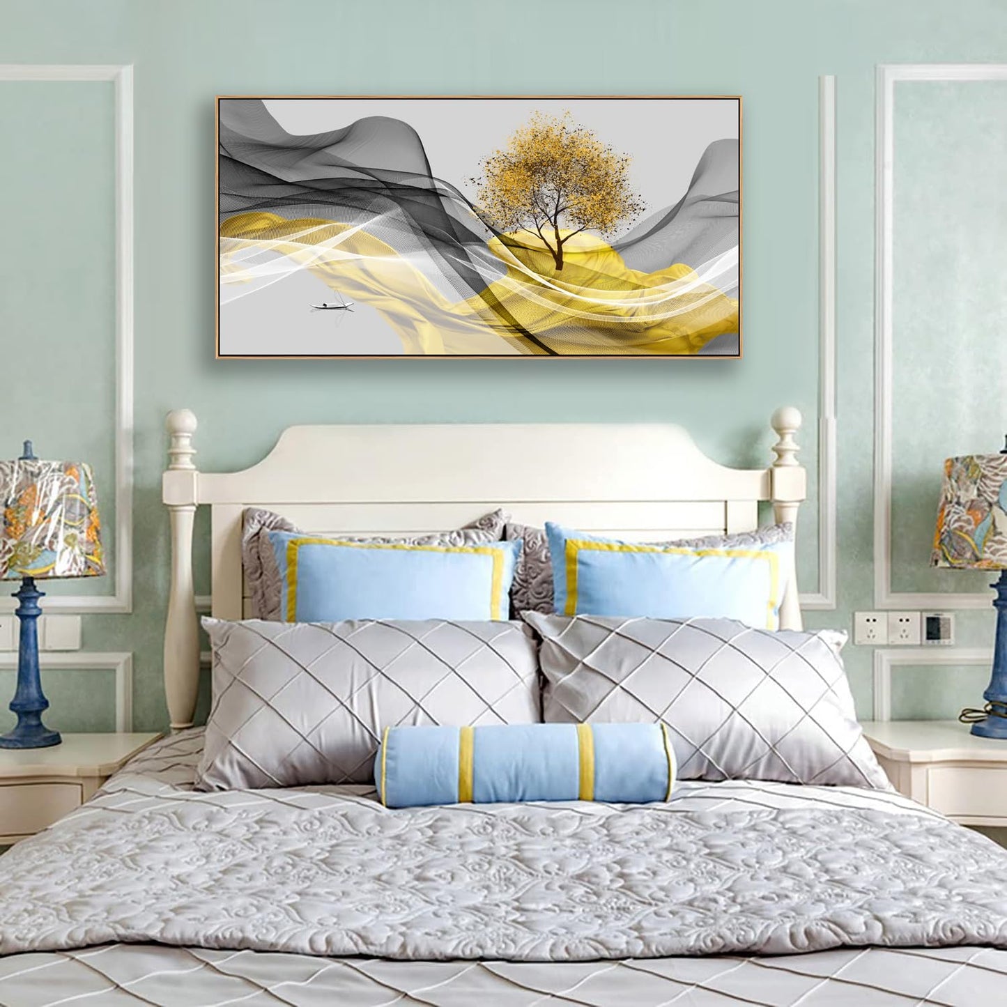 Tucai Decor Framed Wall Art Canvas Modern Light Luxury Abstract Ink Landscape Painting Artwork Waterproof Canvas Print Bedroom Home and Office Wall Art for living Room Wall Decor 24x48inch