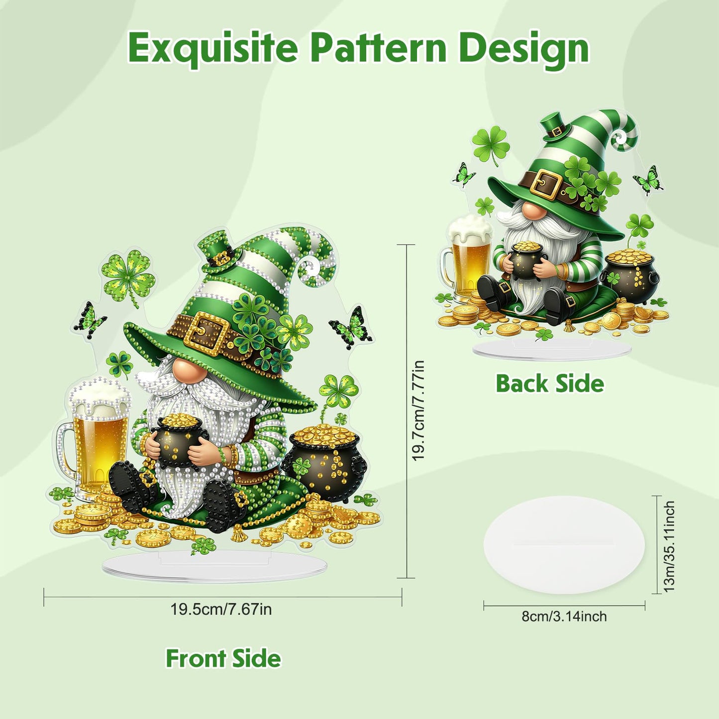 MEIYUDA St. Patrick's Day Diamond Art Tabletop Kits, Beer Gnome Diamond Art Painting Desktop Ornaments for Adult, DIY Special Shaped Crystal Desk Placement Ornament for Home Decor