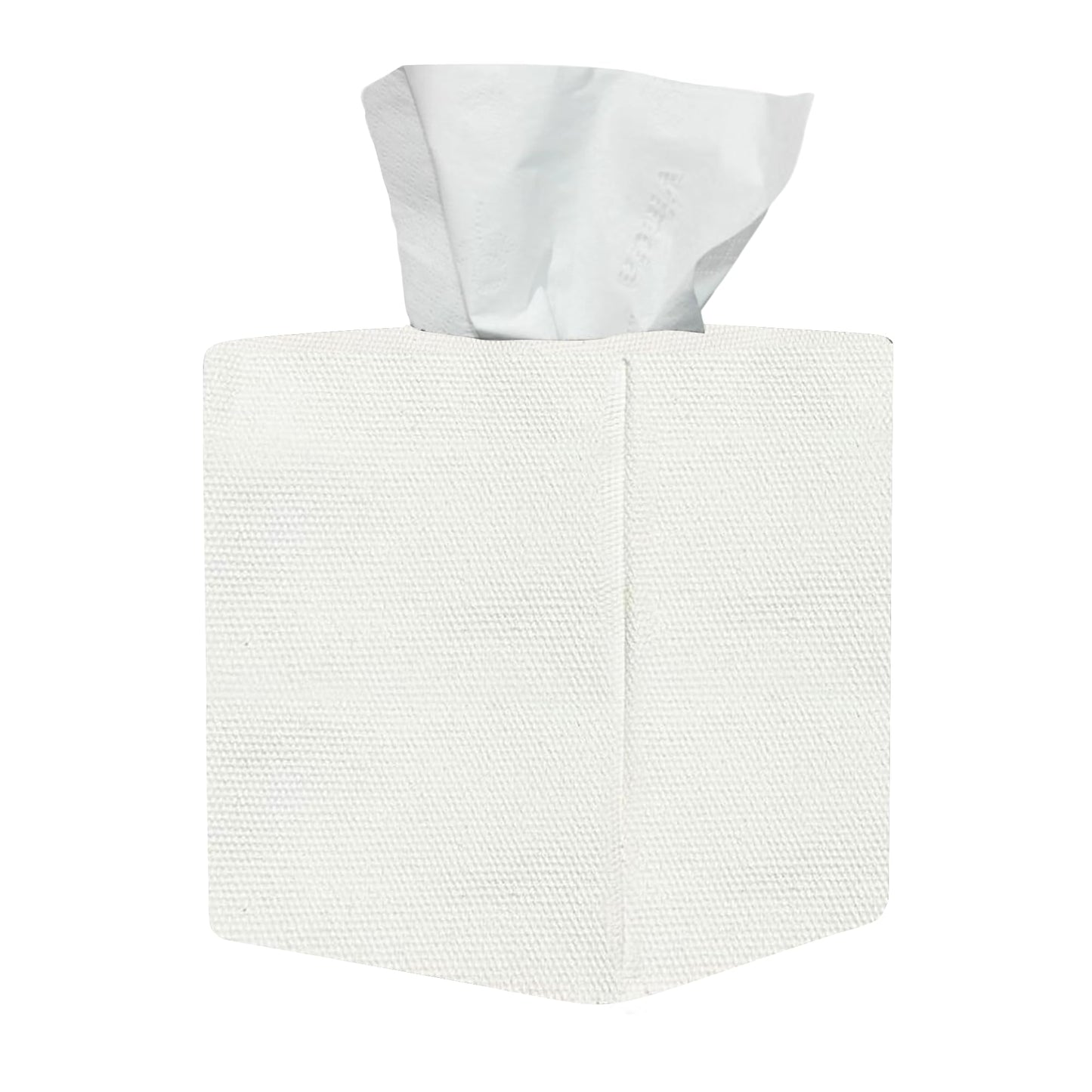 Tissue Box Cover, Cute White Linen Fabric Decorative Square Tissue Box Holder/Organizer for Bathroom Vanity Countertop/Office/Nightstand/Desk