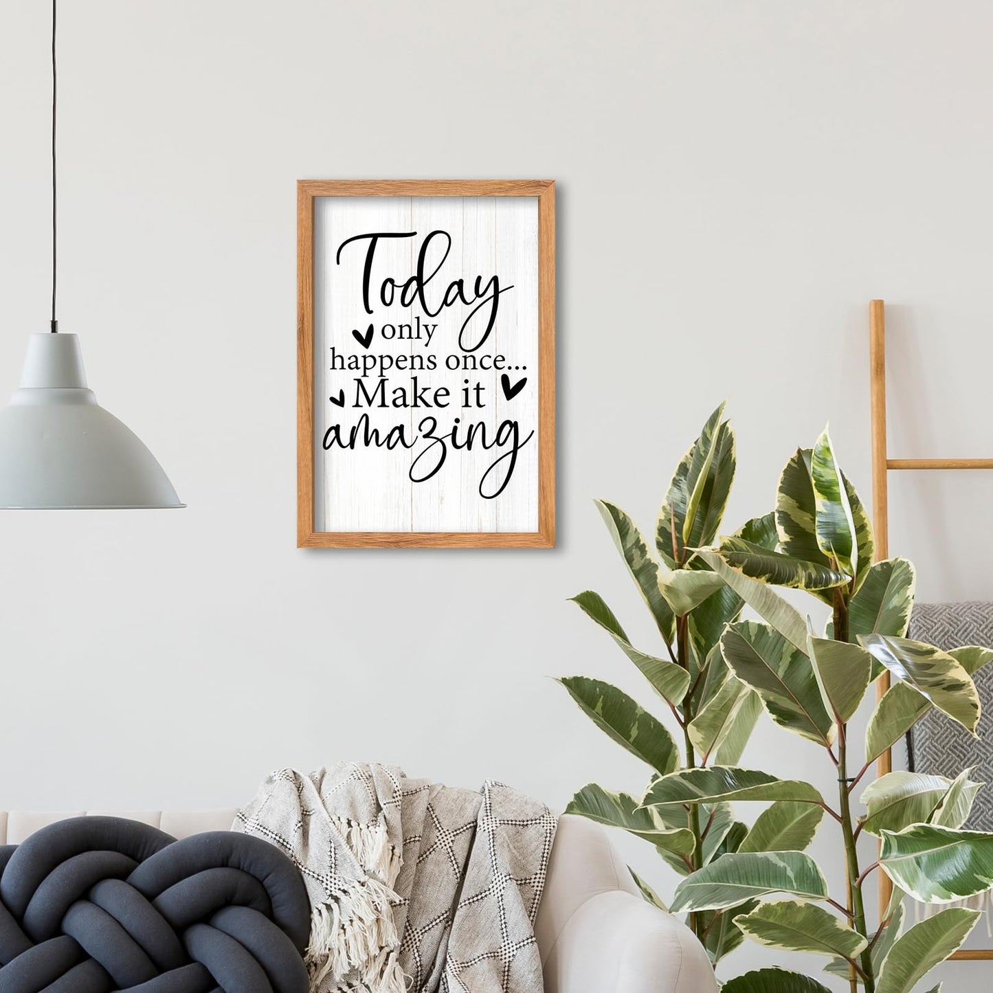 AuraPeak Today Only Happens Once Make It Amazing Inspirationa Quotes Office Wall Decor, Motivational Sayings Frame Rustic Home Living Room Laundry Room Wall Art Hanging (Wood 16"×10")