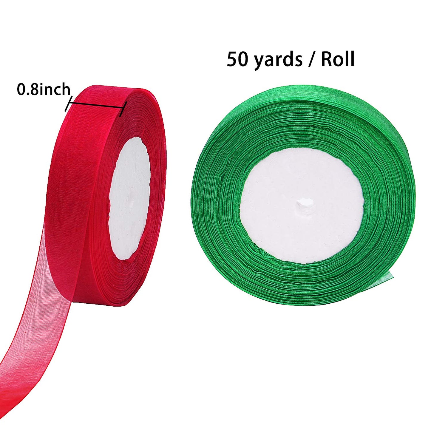 Livder 4 Rolls 200 Yard Christmas Red Green Organza Ribbons for Gift Wrapping, Room Decoration