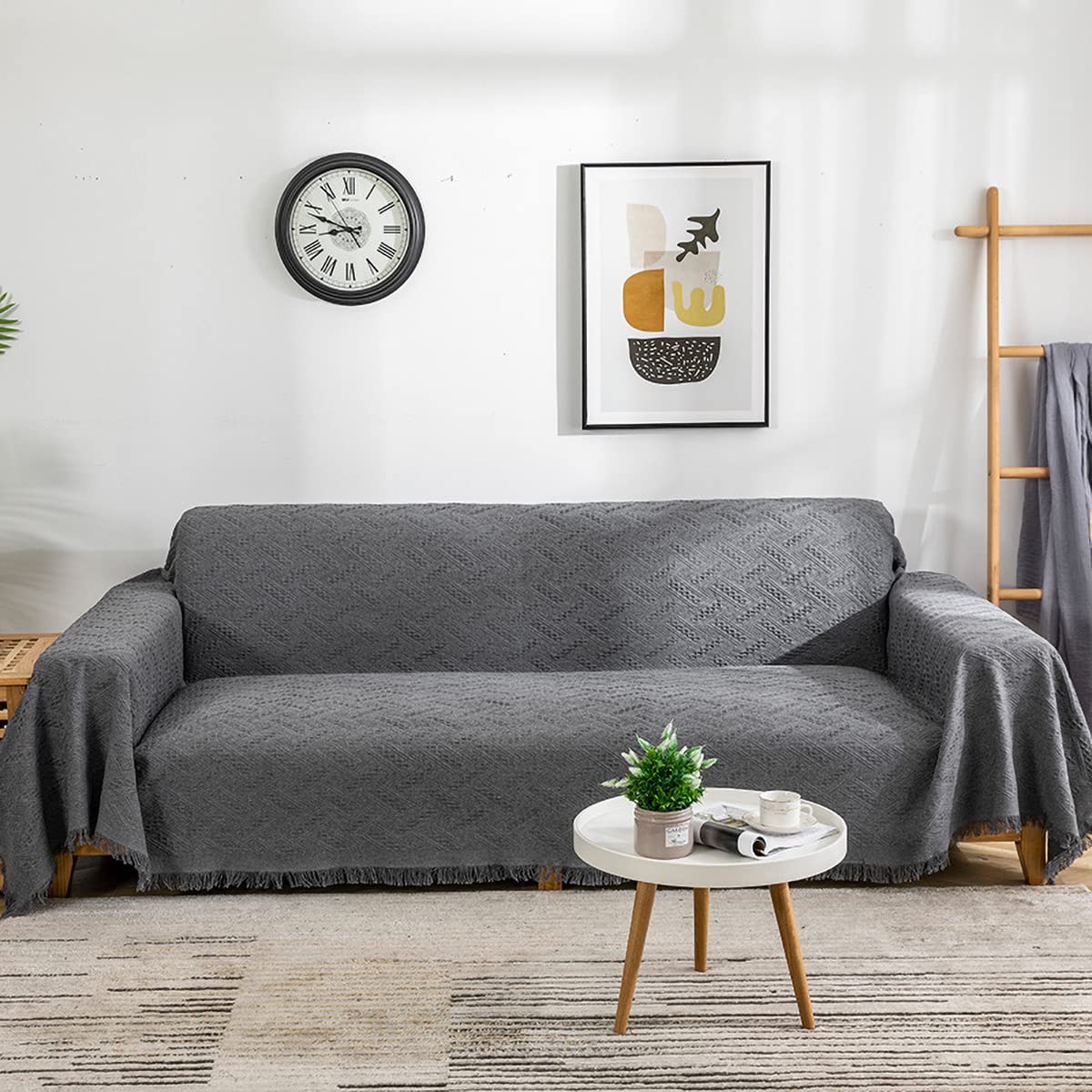 AIVIA Loveseat Cover Sheet Blanket, Cotton Woven Anti Slip Throw Cushion Covers for 2 Seater Couches with Armrest, Living Room Love-Seat Furniture Decor Slipcovers Protector for Dogs Cats
