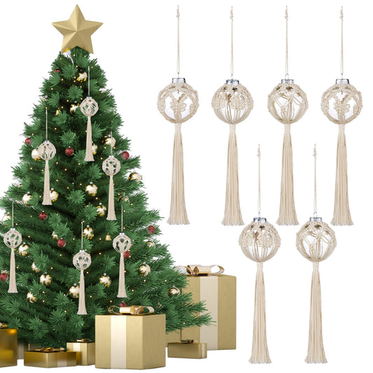 Marsui 6 Pieces Macrame Christmas Ball Ornaments Boho Wall Snowflake Woven Decorations Christmas Tree Hanging Crafts for Party Bedroom Kitchen Indoor(White)