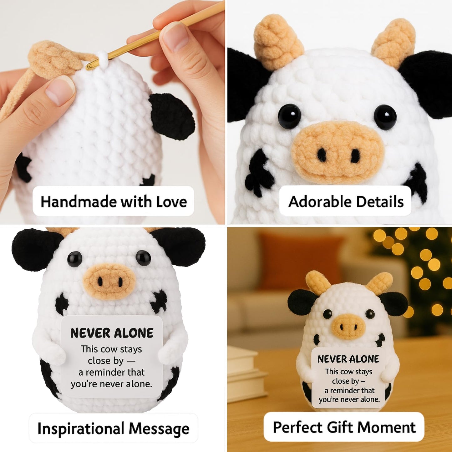 DEYBA Handmade Crochet Cow Plush with Message Card – Soft Knitted Comfort Gift, A Heartfelt Symbol of Love, Friendship & Support for Someone Special