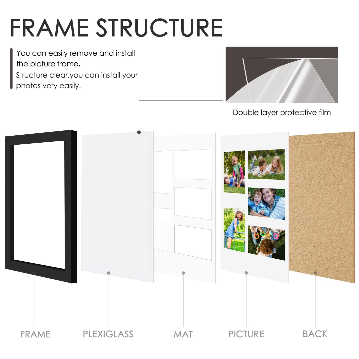 DUENPY 13x16 Picture Frame 5x7 Collage Picture Frame Displays Five 5x7 inch Photos Collage Wall Decor Wall Hanging Black