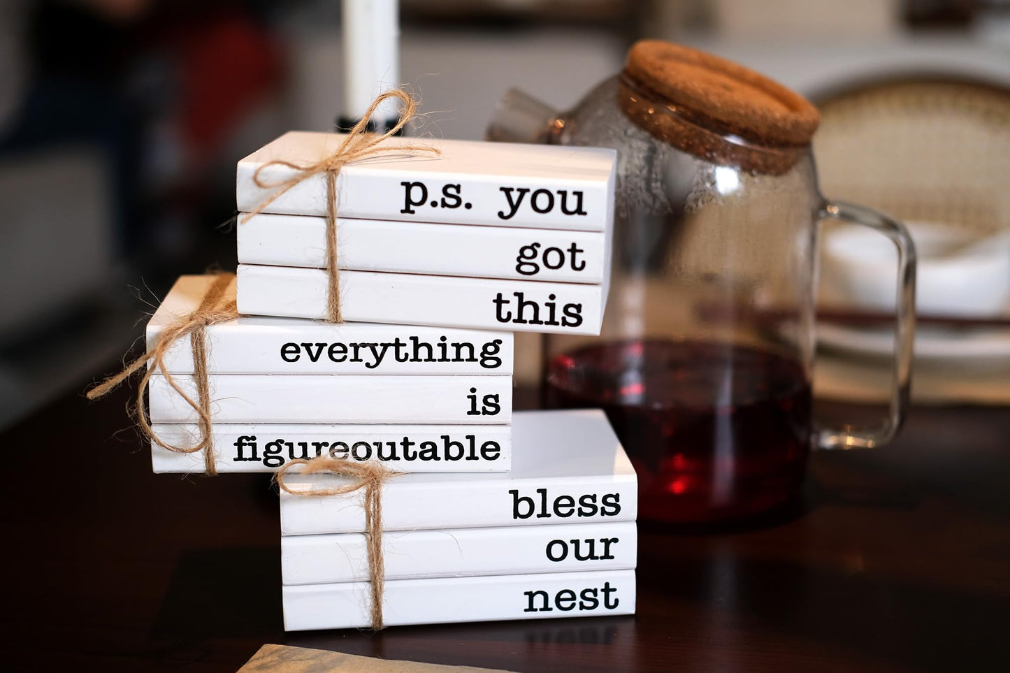 RUKEJUNE Cute Office Desk Decor, Inspirational Wooden Mini Faux Books for Decoration, Gifts for Women Kids - P.S. You Got This Sign