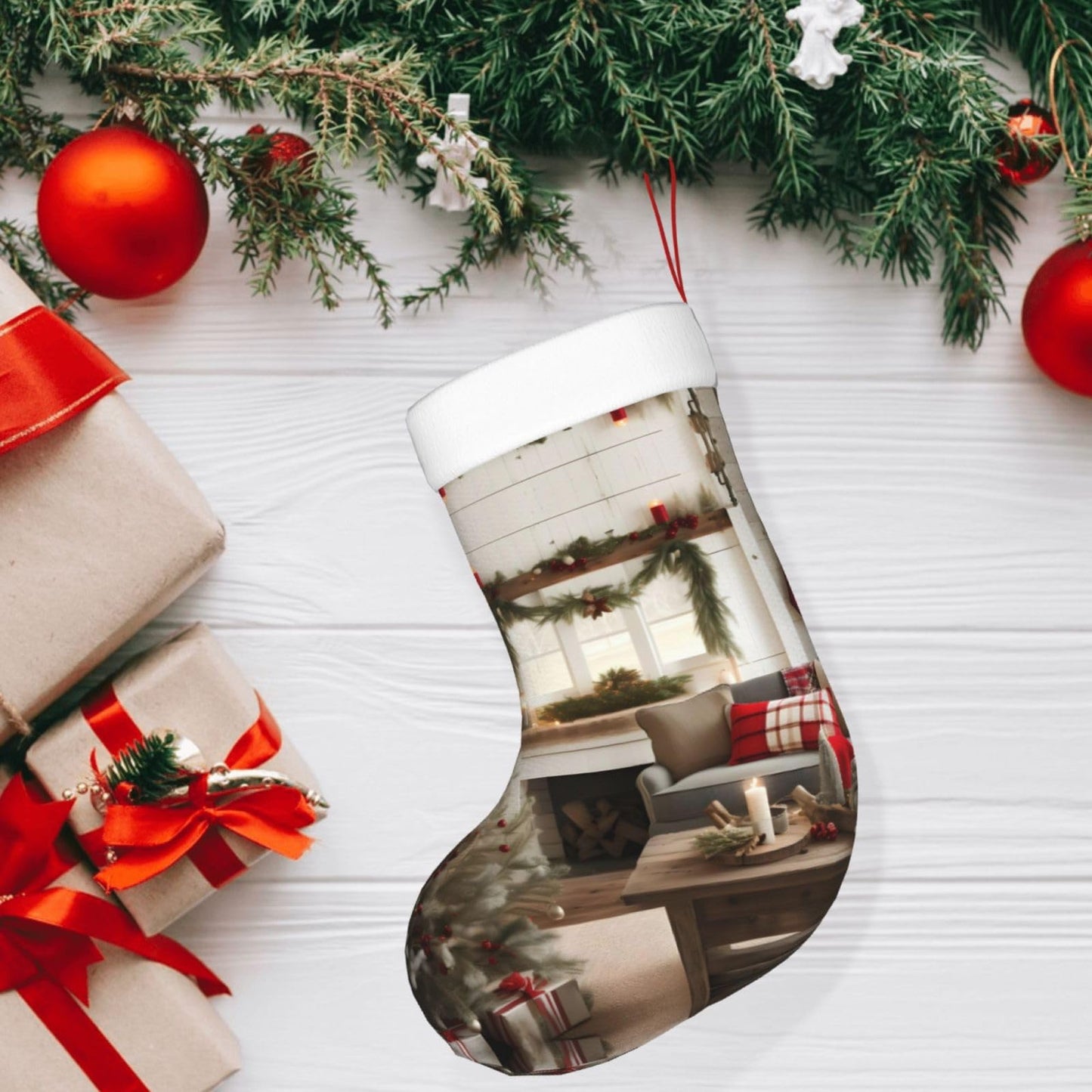 KOPUUYRD Farmhouse Christmas Parrern Print Luxurious Holiday Socks,Unique Christmas Socks for Joyful Season,Festive Ornament Classic