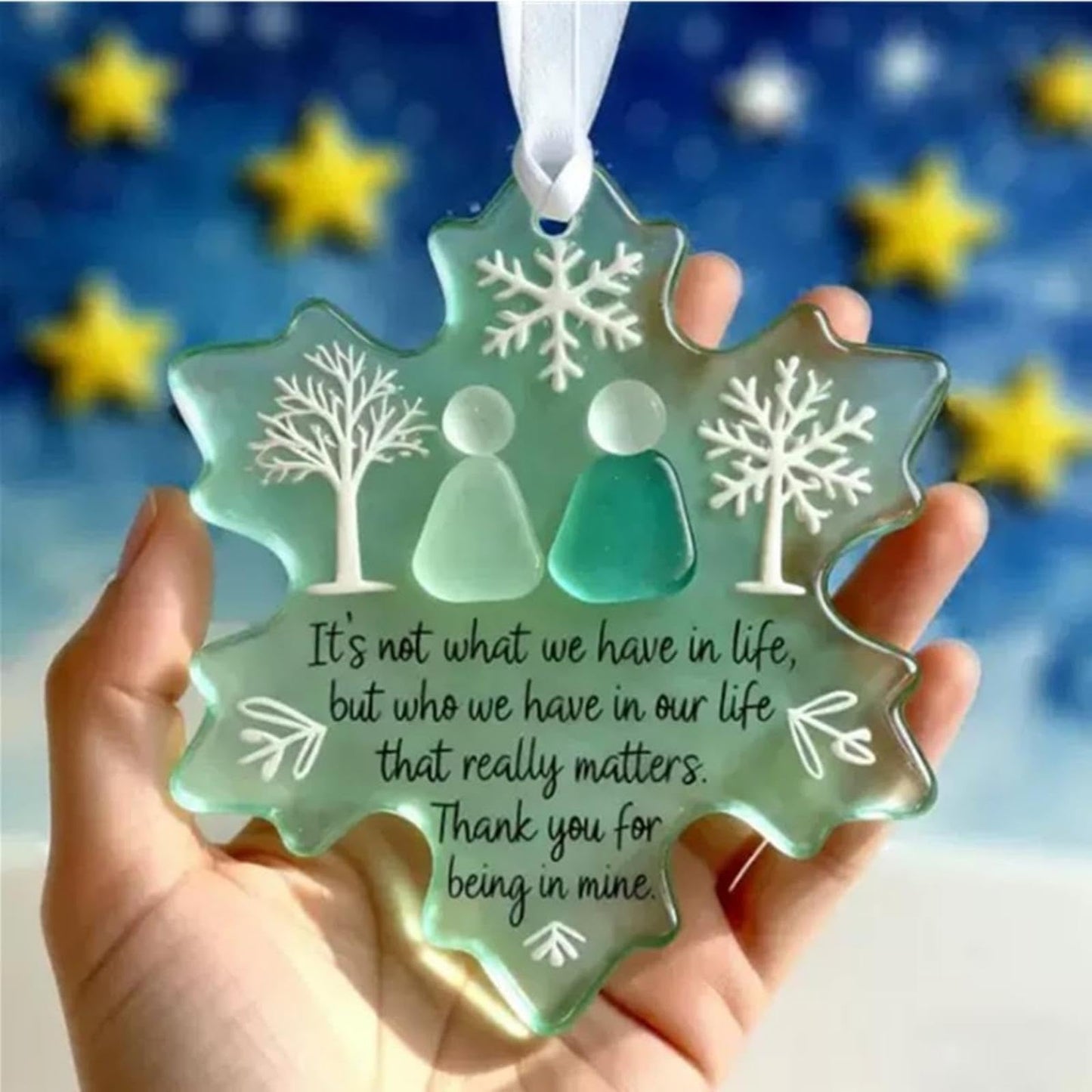 Friendship Snowflake Keepsake Ornament, Sea Glass Friendship Decor, Christmas Tree Seaglass Heart-Shaped Hanging Decorations for Best Friends, Friendsgiving Gifts for Bestie(Mix)