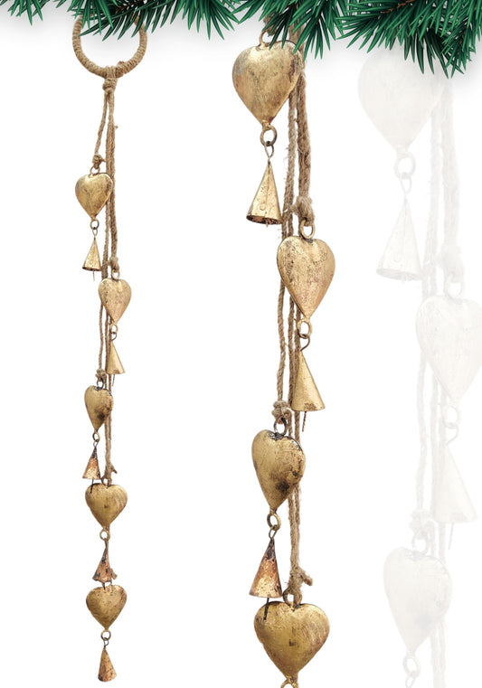 HIGHBIX Shabby Chic Hanging Bells Cluster – Rustic Handmade Metal Bell Décor for Wall, Door, Garden, or Festive Decoration (1, Heart Cone)