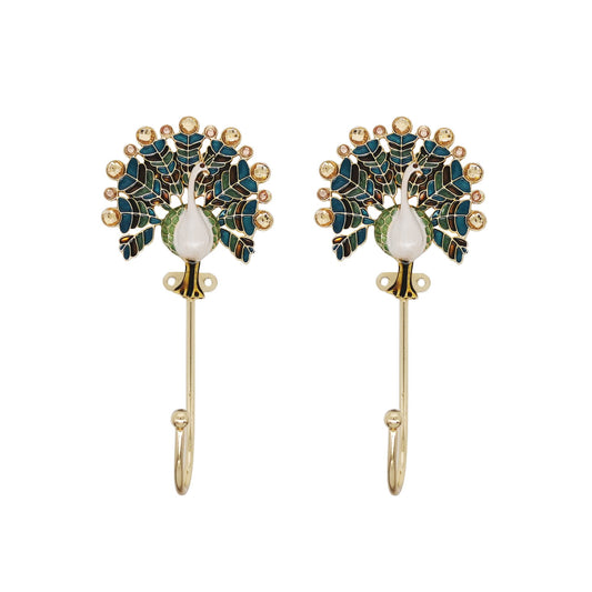 Tricune Vintage Peacock Decorative Wall Hooks Rack Hangers for Hanging Clothes Coats Towels Keys Hats, 2 Pack Antique Metal Mounted Wall Hook