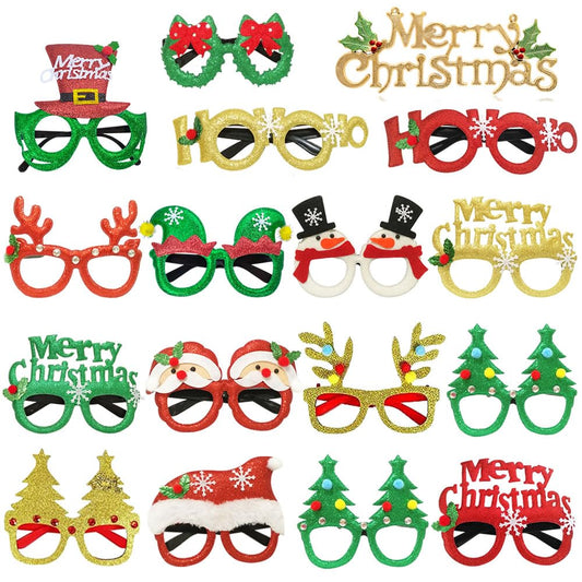 JAKADYUKS Christmas Glasses 16PCS, Party Favors Christmas Tree Hanging Ornaments Decorations Photo Booth Props, Xmas Party Decorations Eyeglasses Frame for Christmas Holiday Party Supplies
